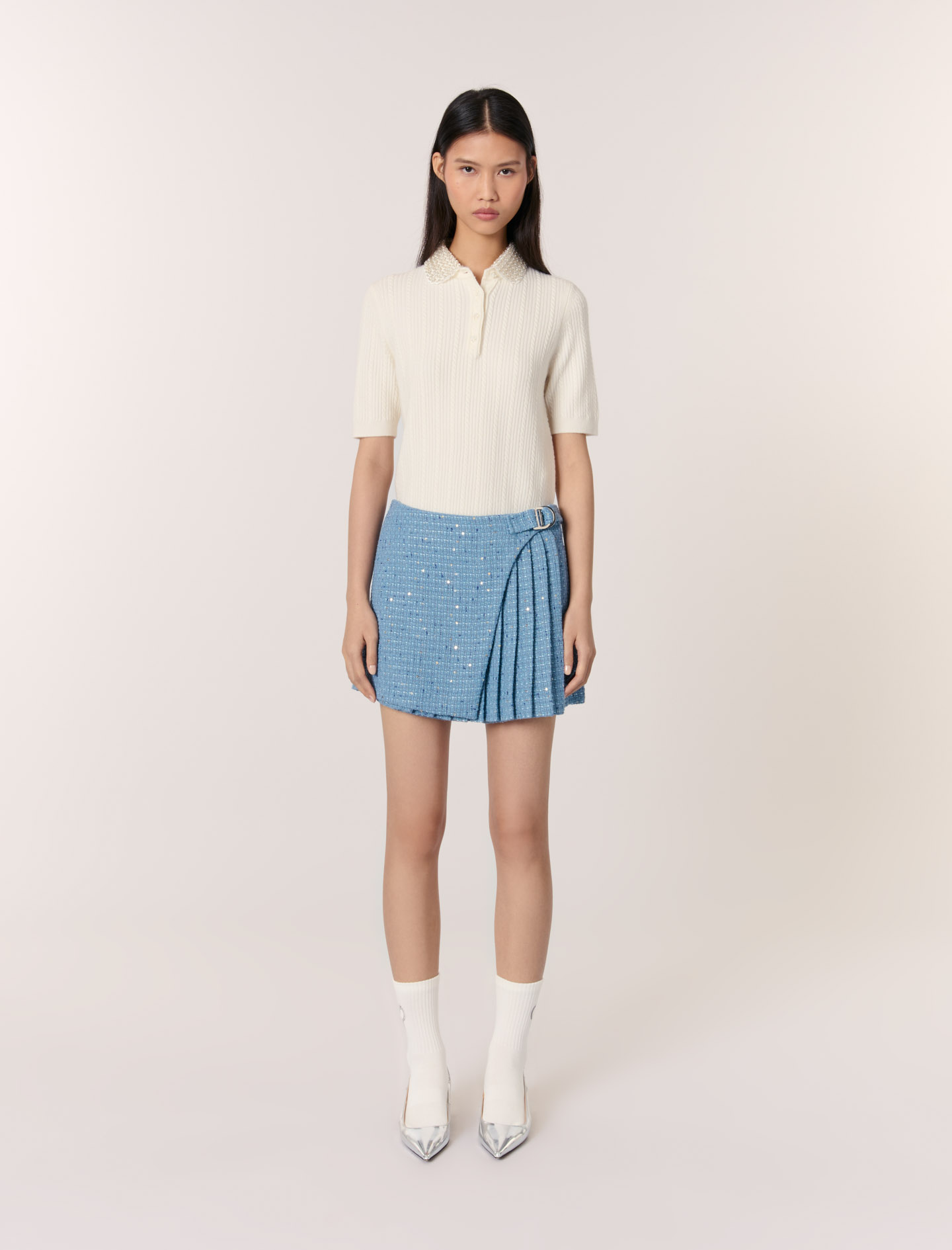 Жіноча плісирована твідова спідниця-шорти