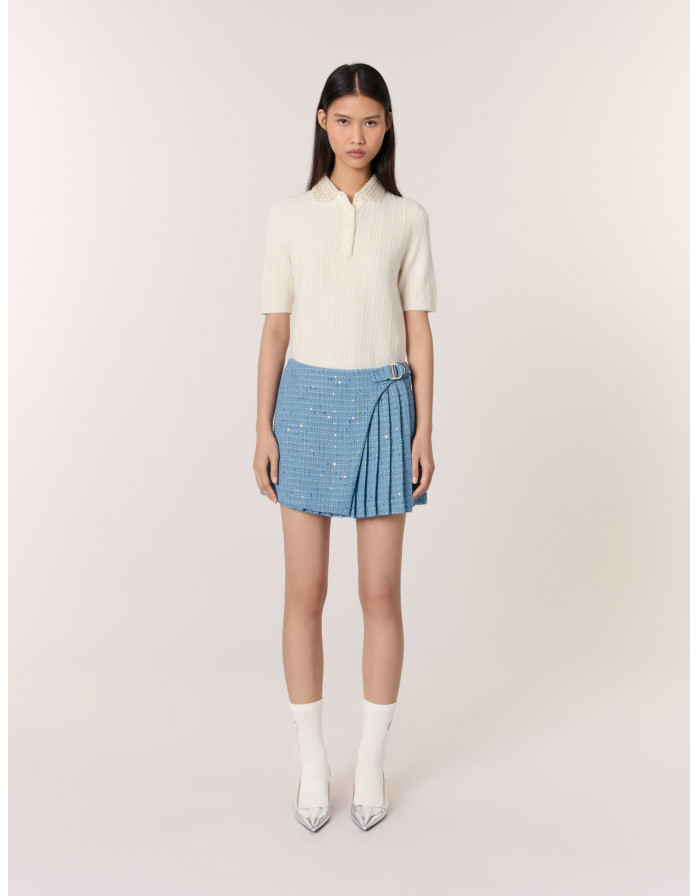 Женская плиссированная твидовая юбка-шорты