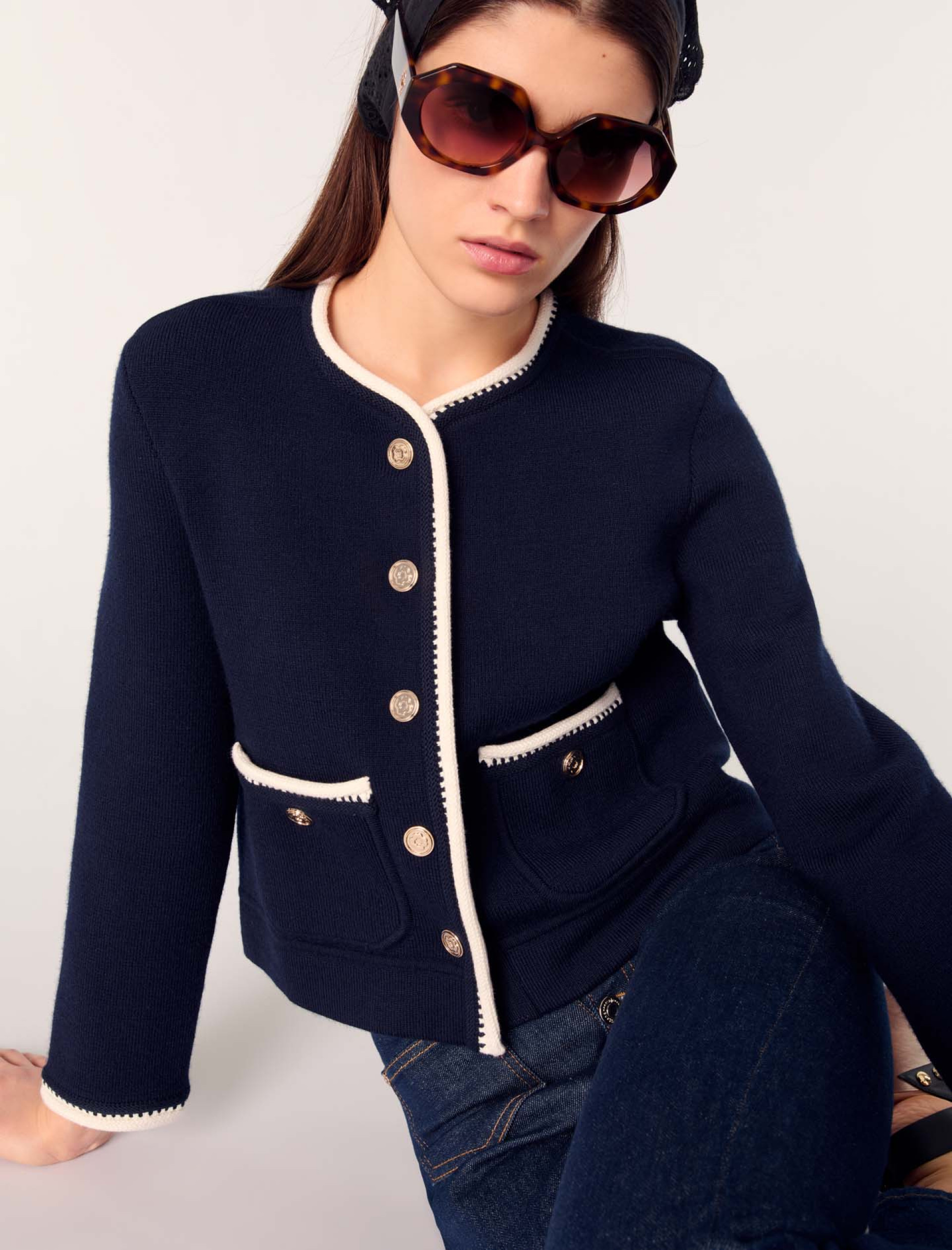 Жіночий кардиган з комбінованії вовни