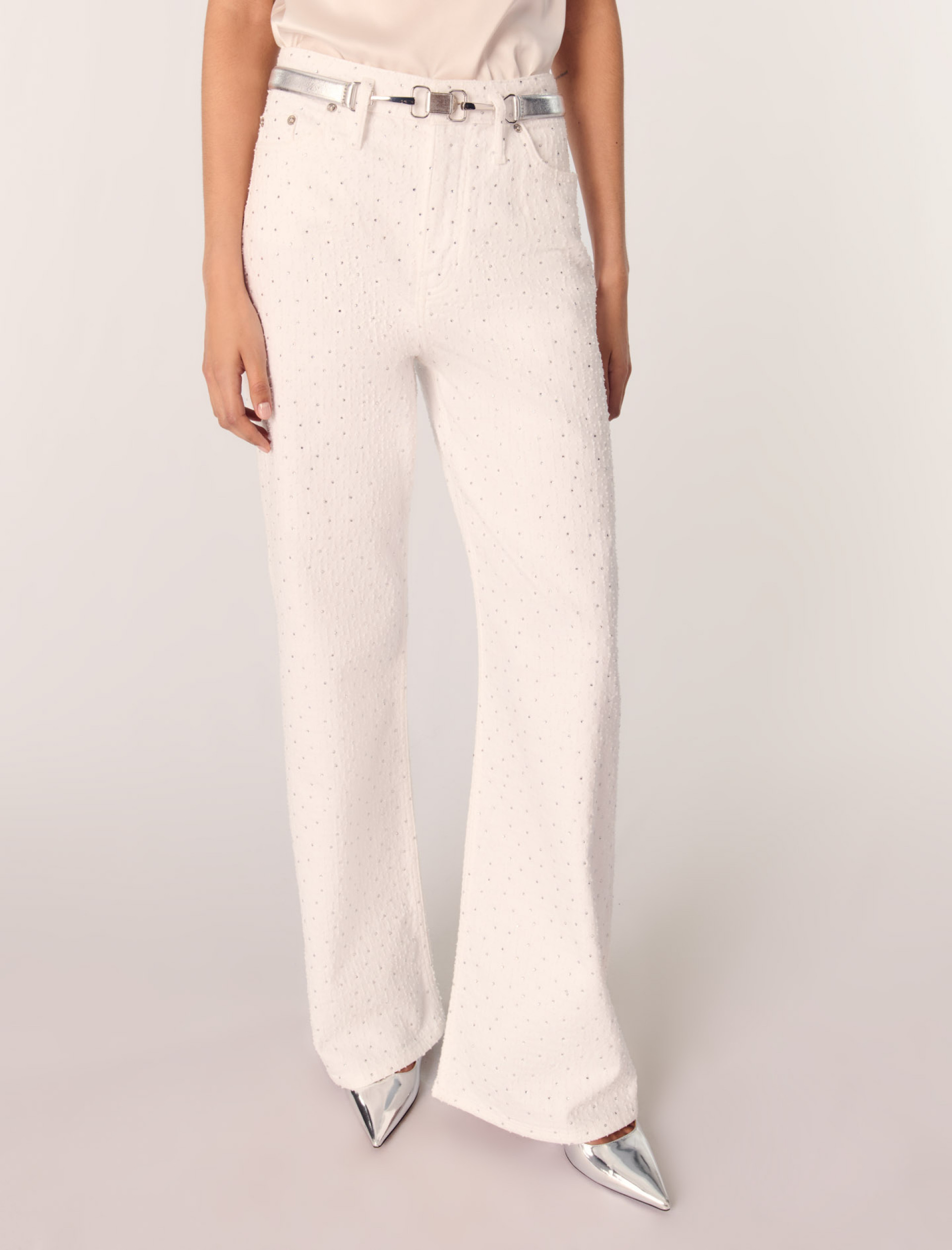 Жіночі широкі джинси зі стразами