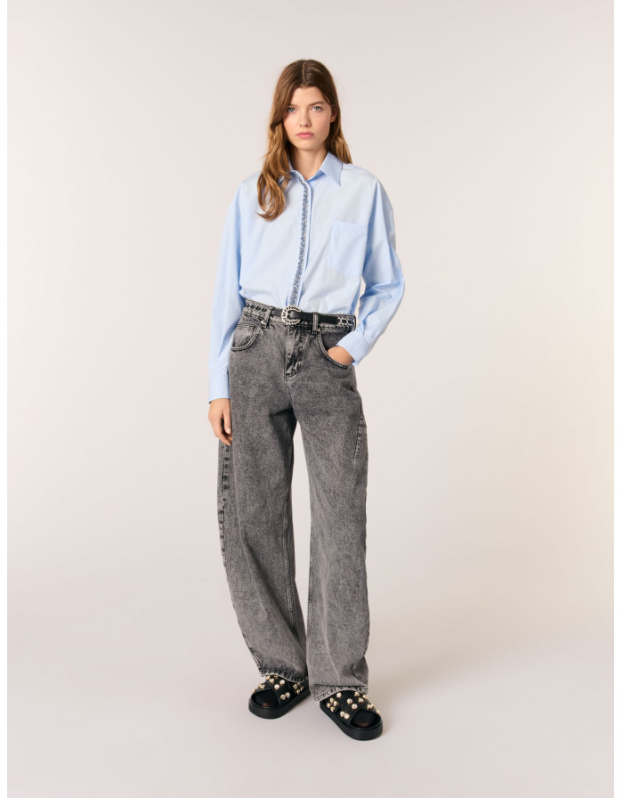 Женская рубашка из поплина со стразами