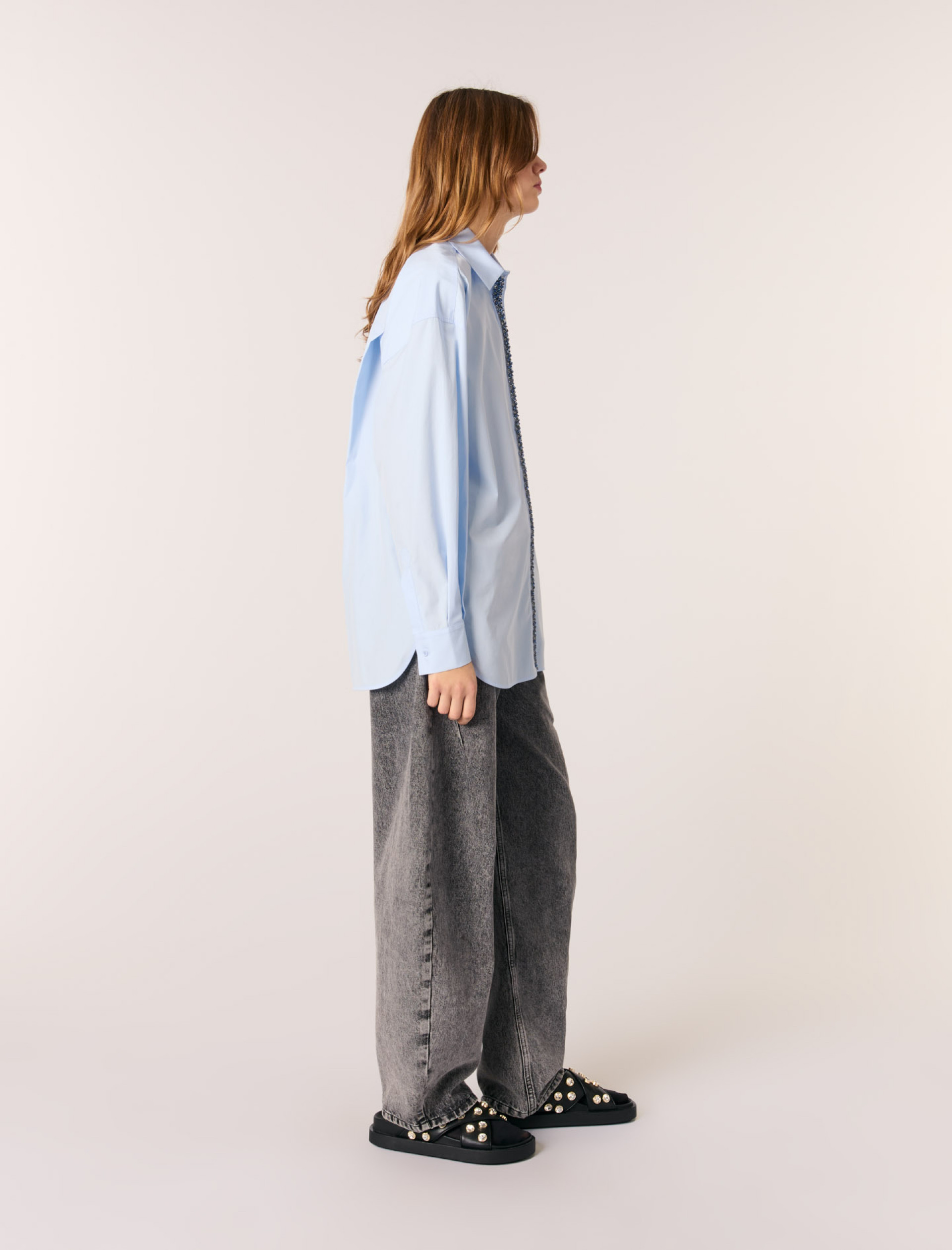 Женская рубашка из поплина со стразами Женская рубашка из поплина со стразами