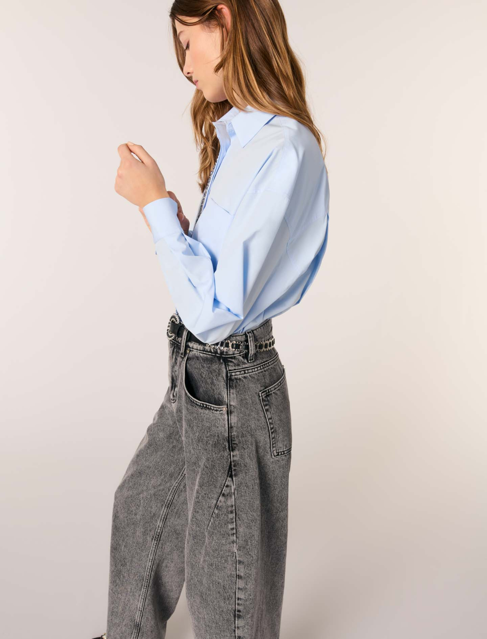 Женская рубашка из поплина со стразами Женская рубашка из поплина со стразами