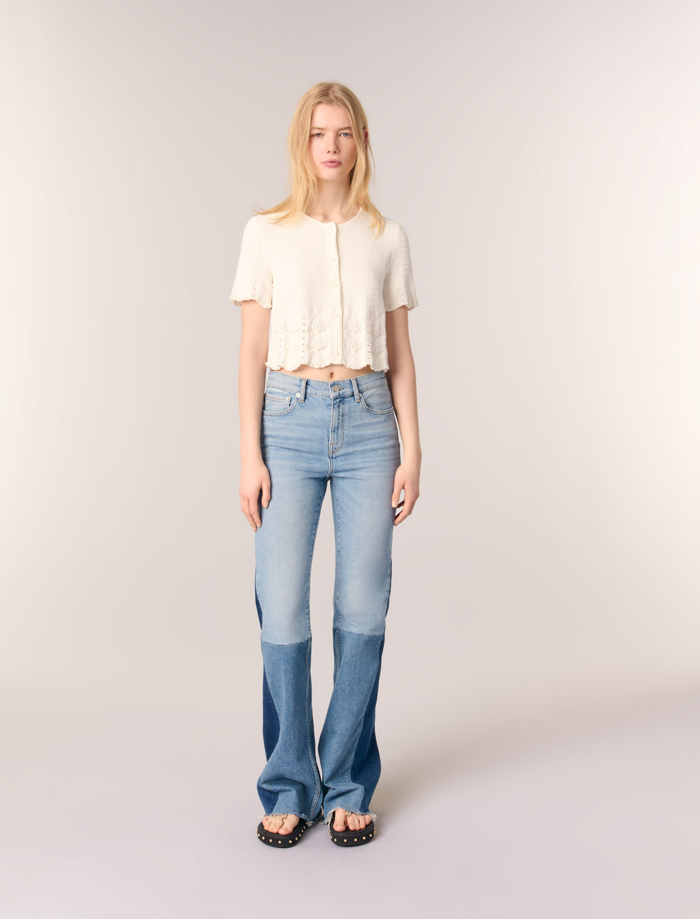 Жіночий укорочений кардиган з перлами