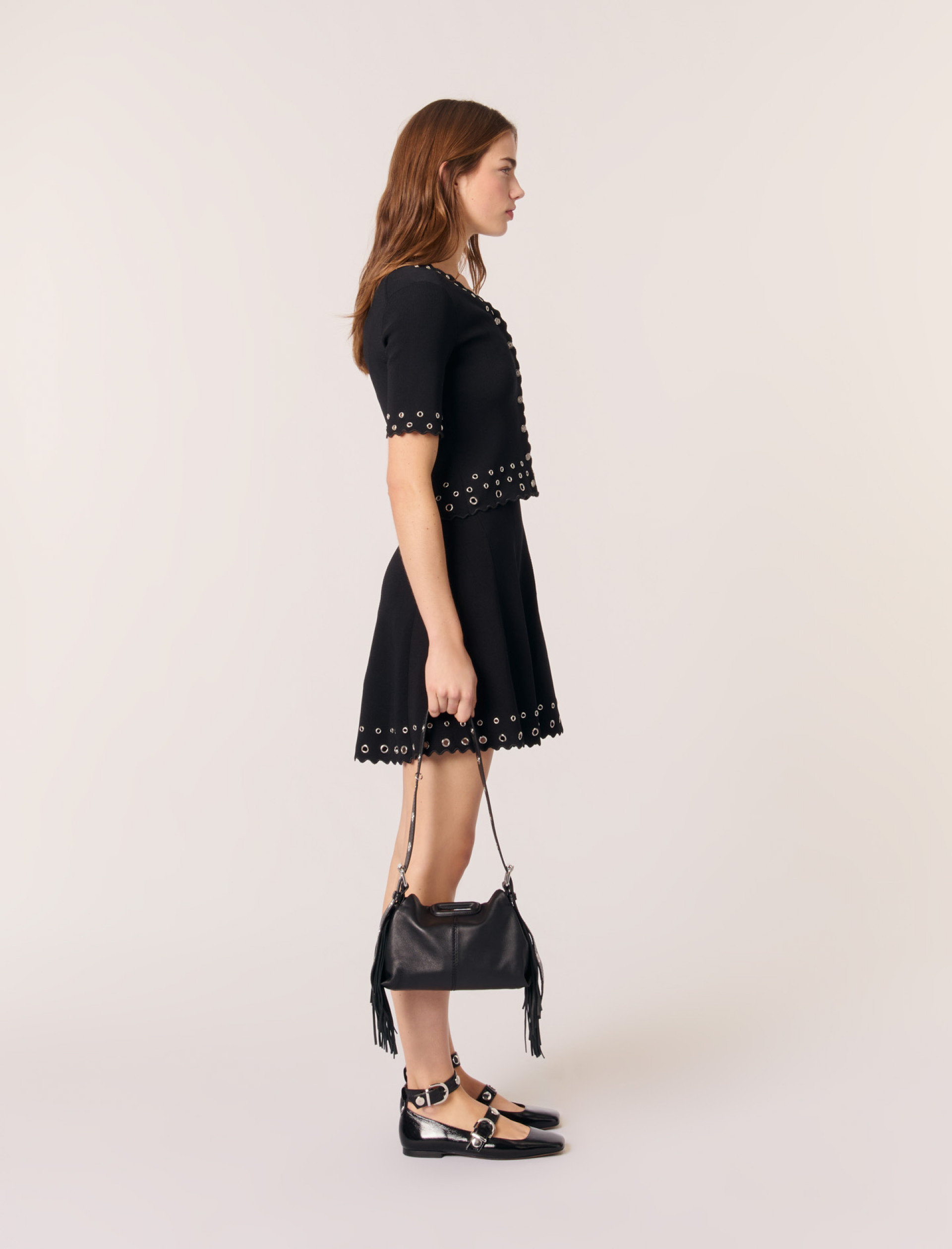 Женский короткий кардиган с люверсами Женский короткий кардиган с люверсами