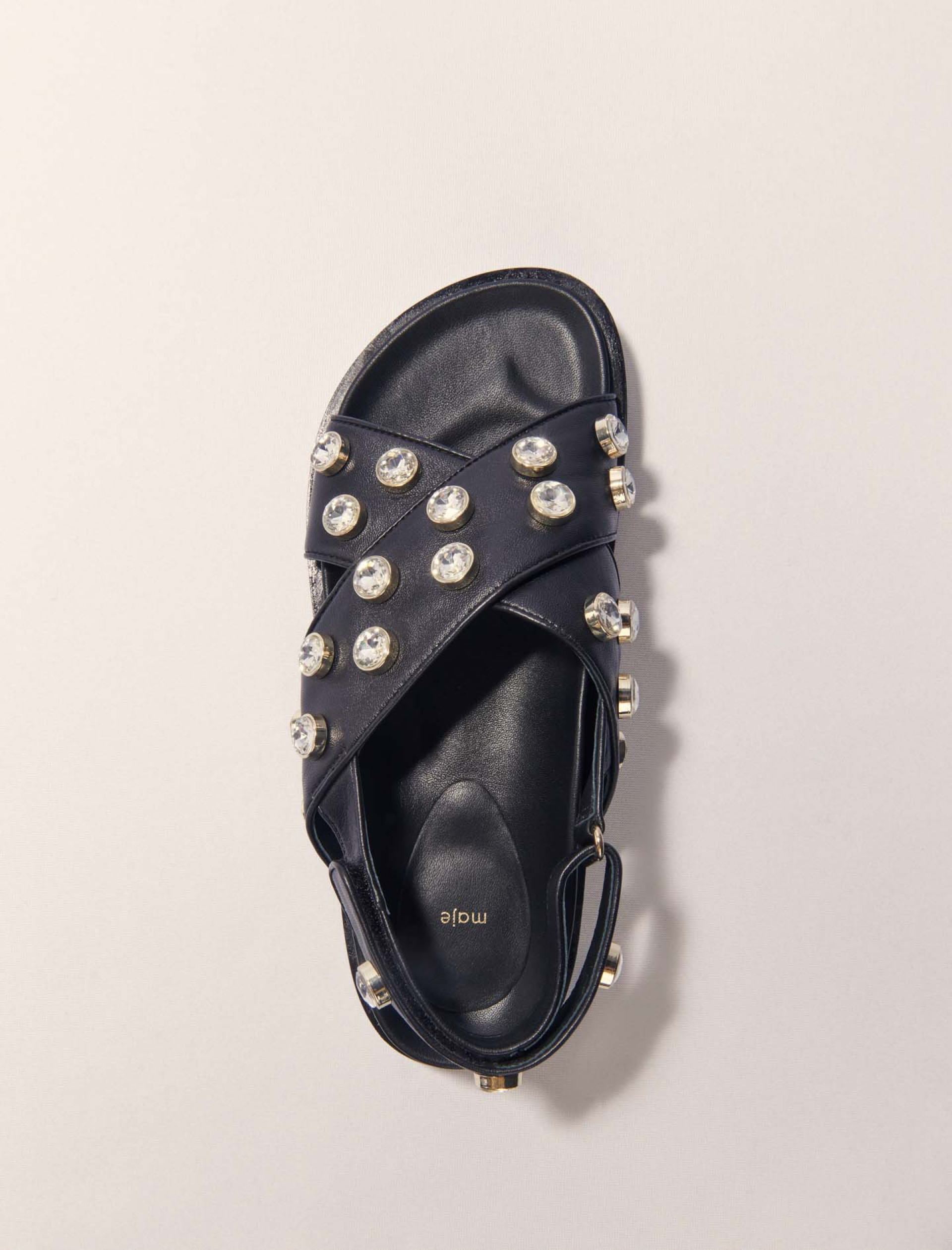 Женские кожаные сандалии из стразами