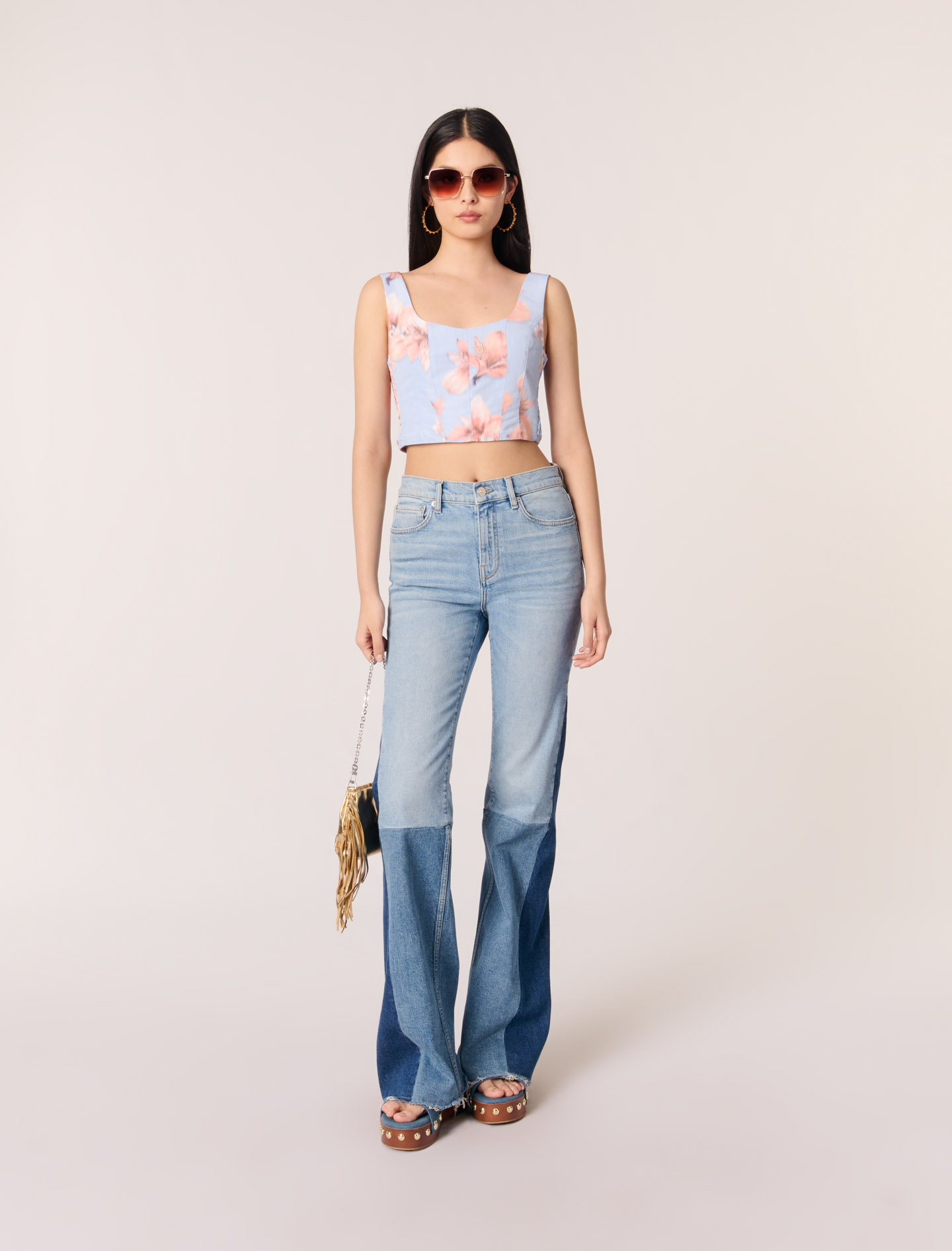 Жіночий топ з тафти із квітковим принтом