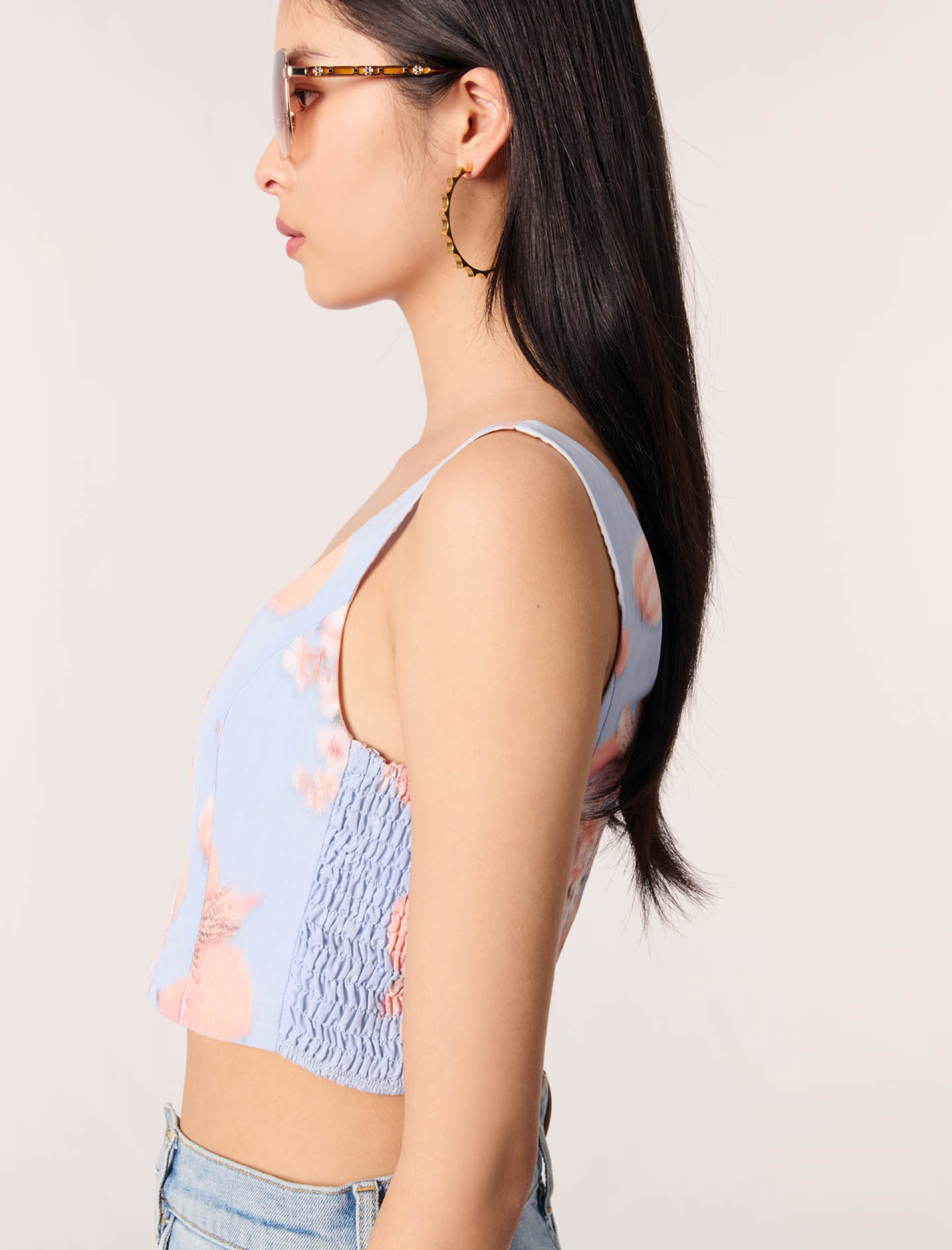 Жіночий топ з тафти із квітковим принтом