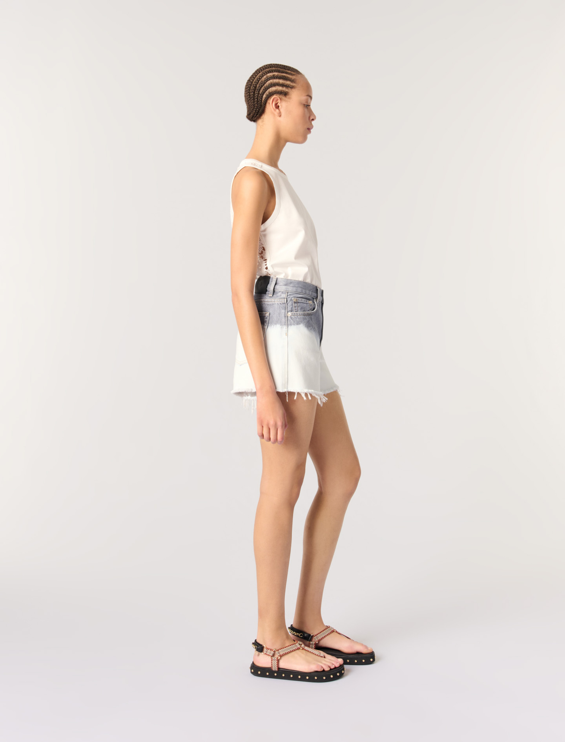 Жіночі джинсові шорти з принтом тай-лай Жіночі джинсові шорти з принтом тай-лай