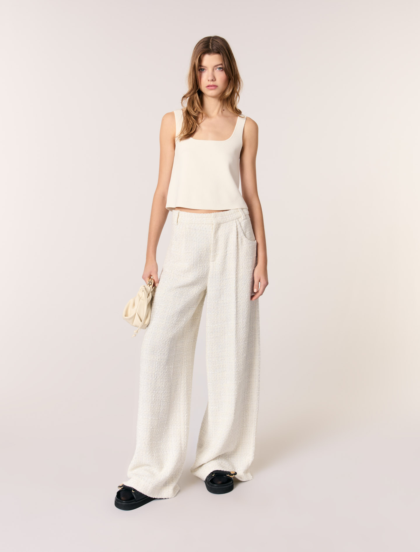 Женские широкие твидовые брюки