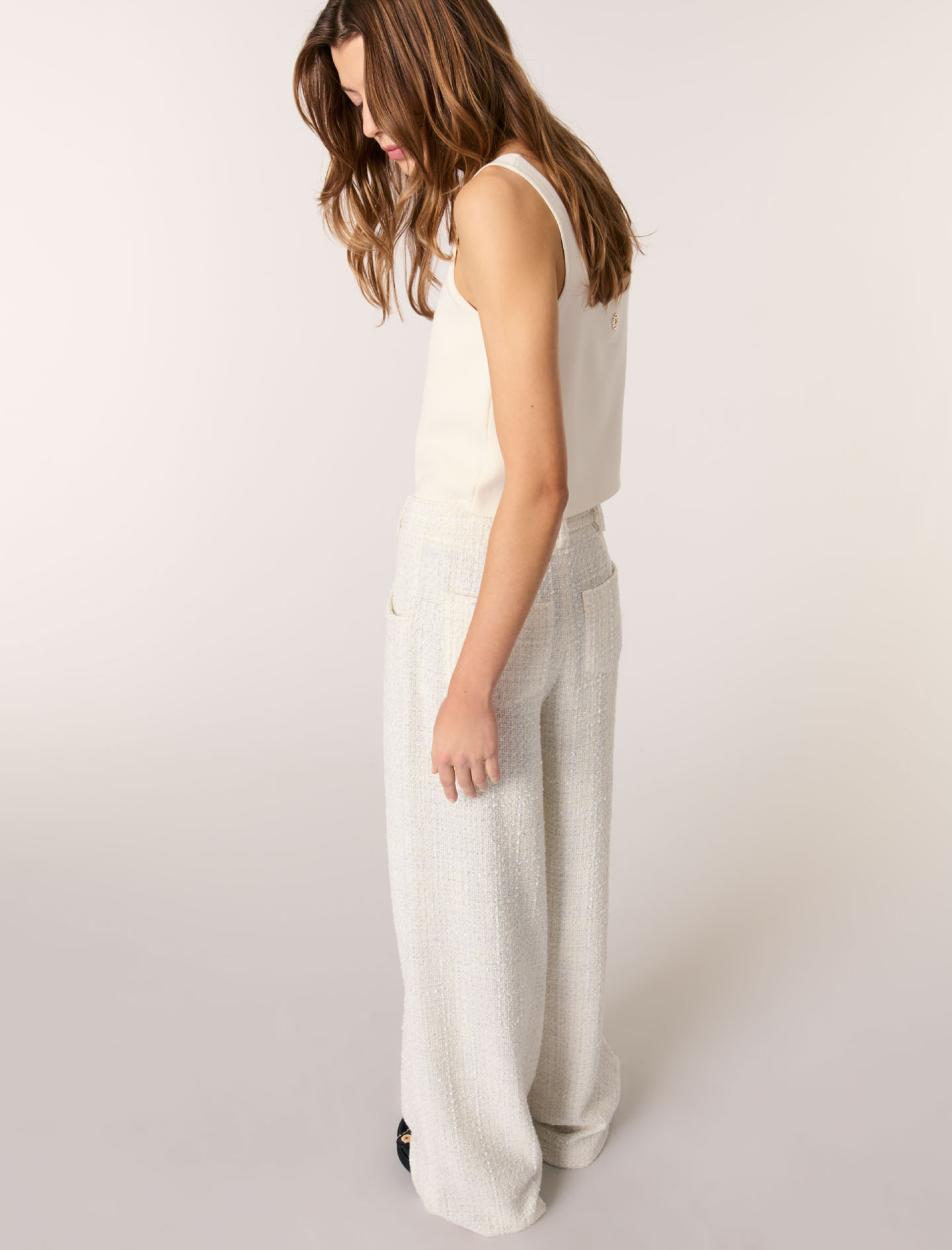 Женские широкие твидовые брюки