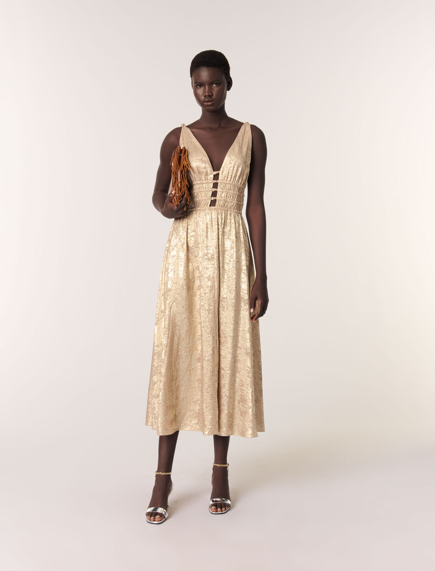 Жіноча довга сукня металік