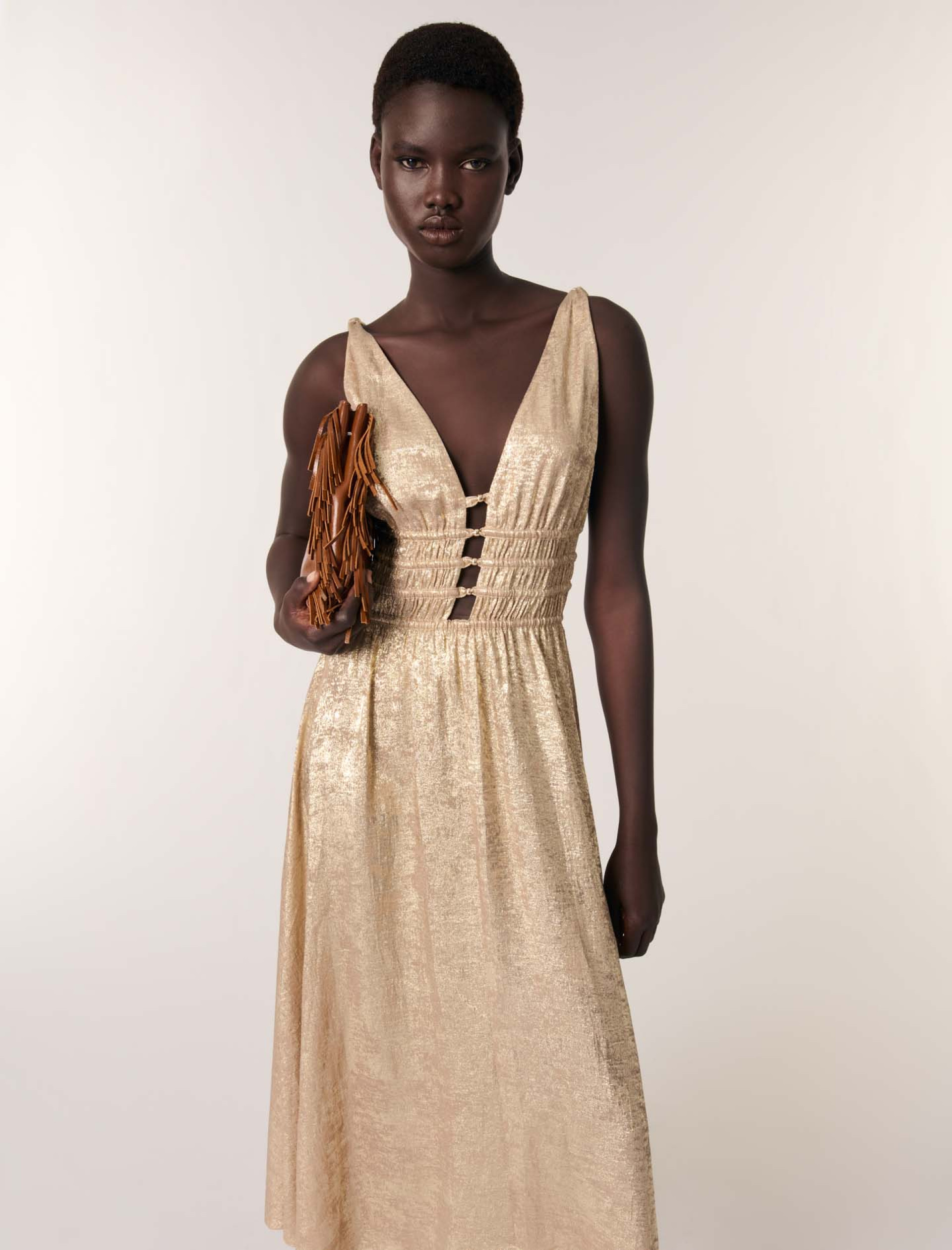 Жіноча довга сукня металік