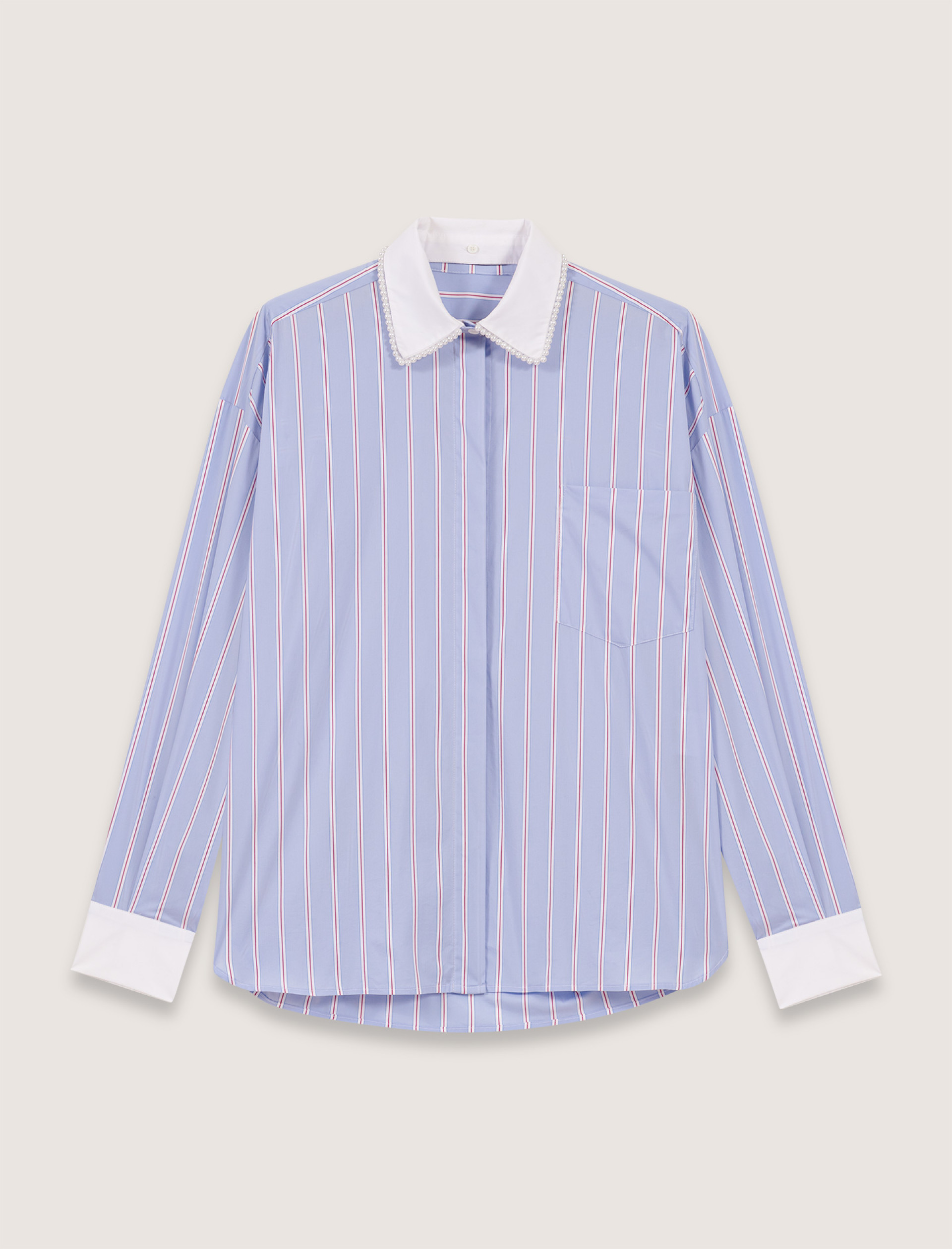 Жіноча смугаста сорочка з перловим коміром Жіноча смугаста сорочка з перловим коміром