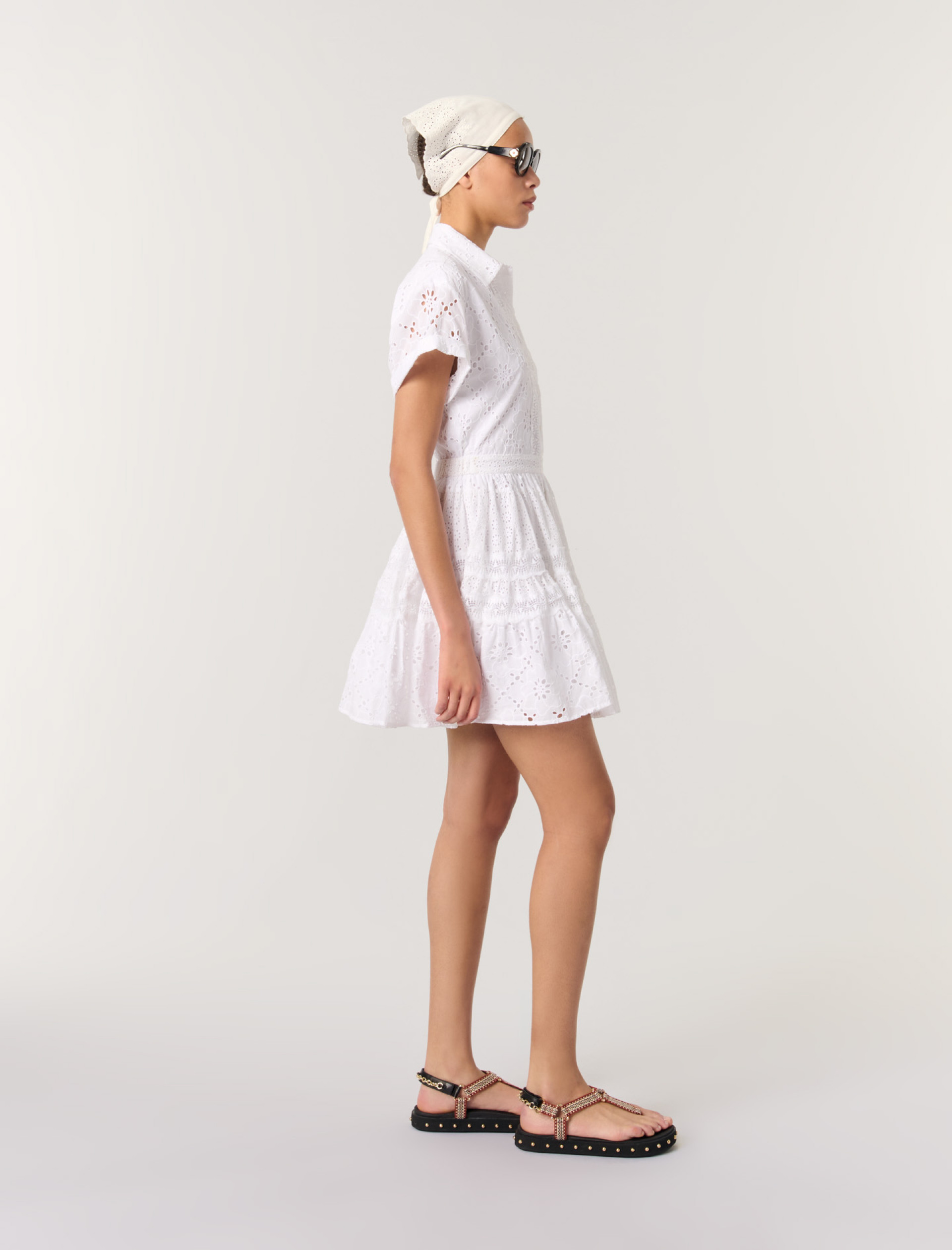 Женское платье-рубашка с английской вышивкой