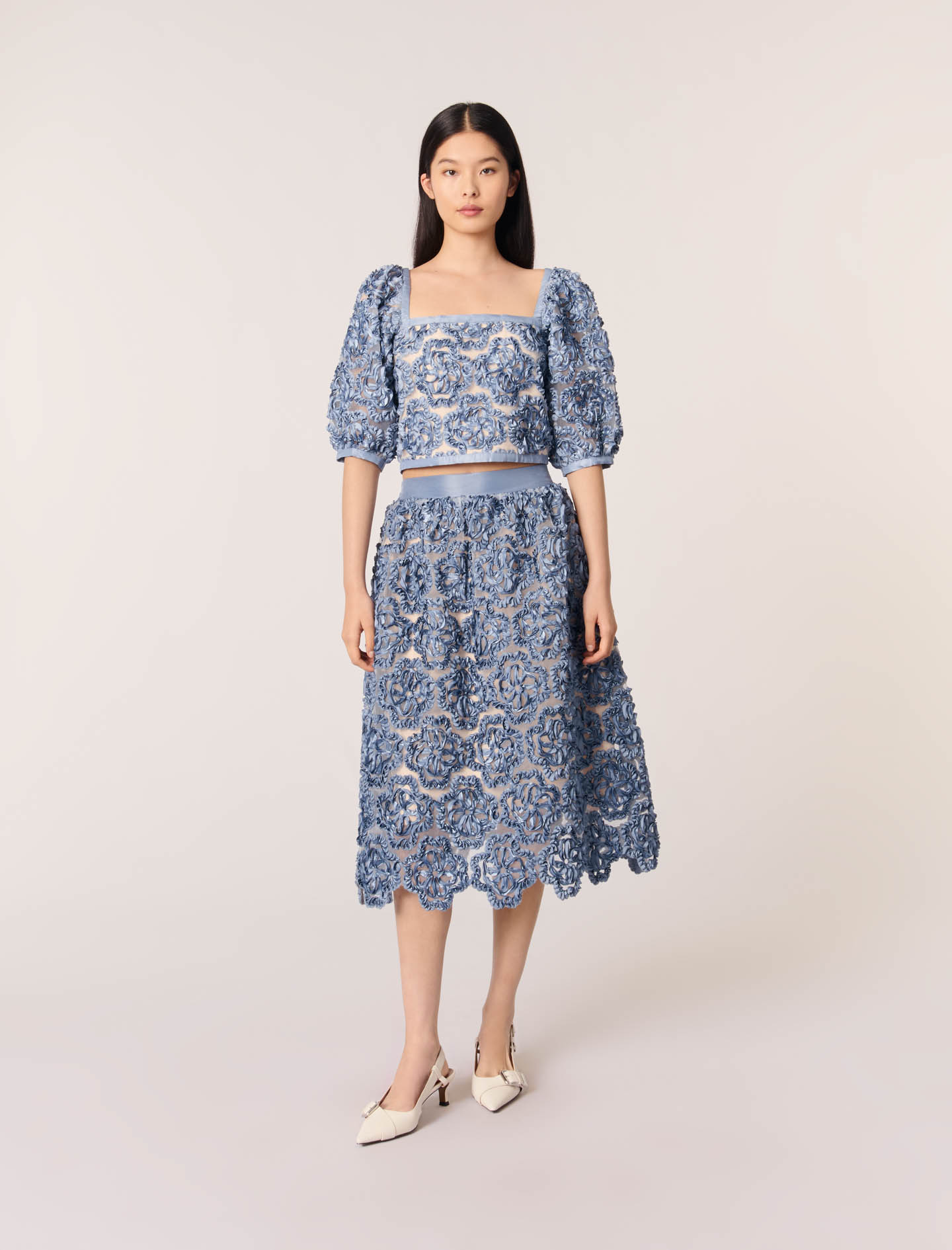 Женская юбка из органзы с цветочным узором