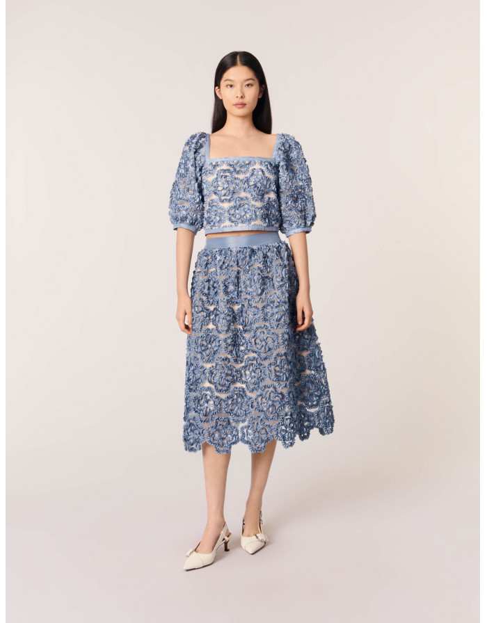 Женская юбка из органзы с цветочным узором