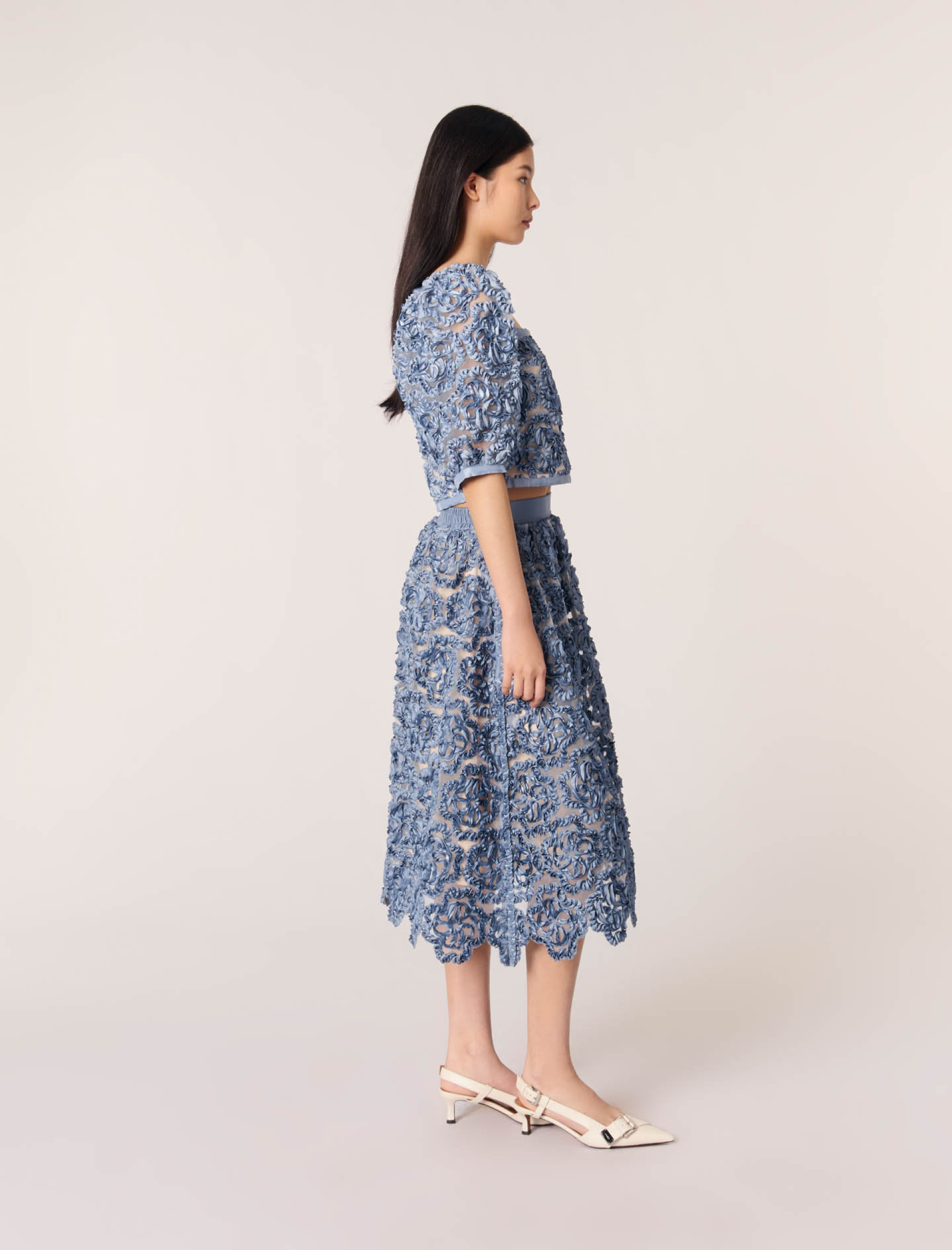 Женская юбка из органзы с цветочным узором