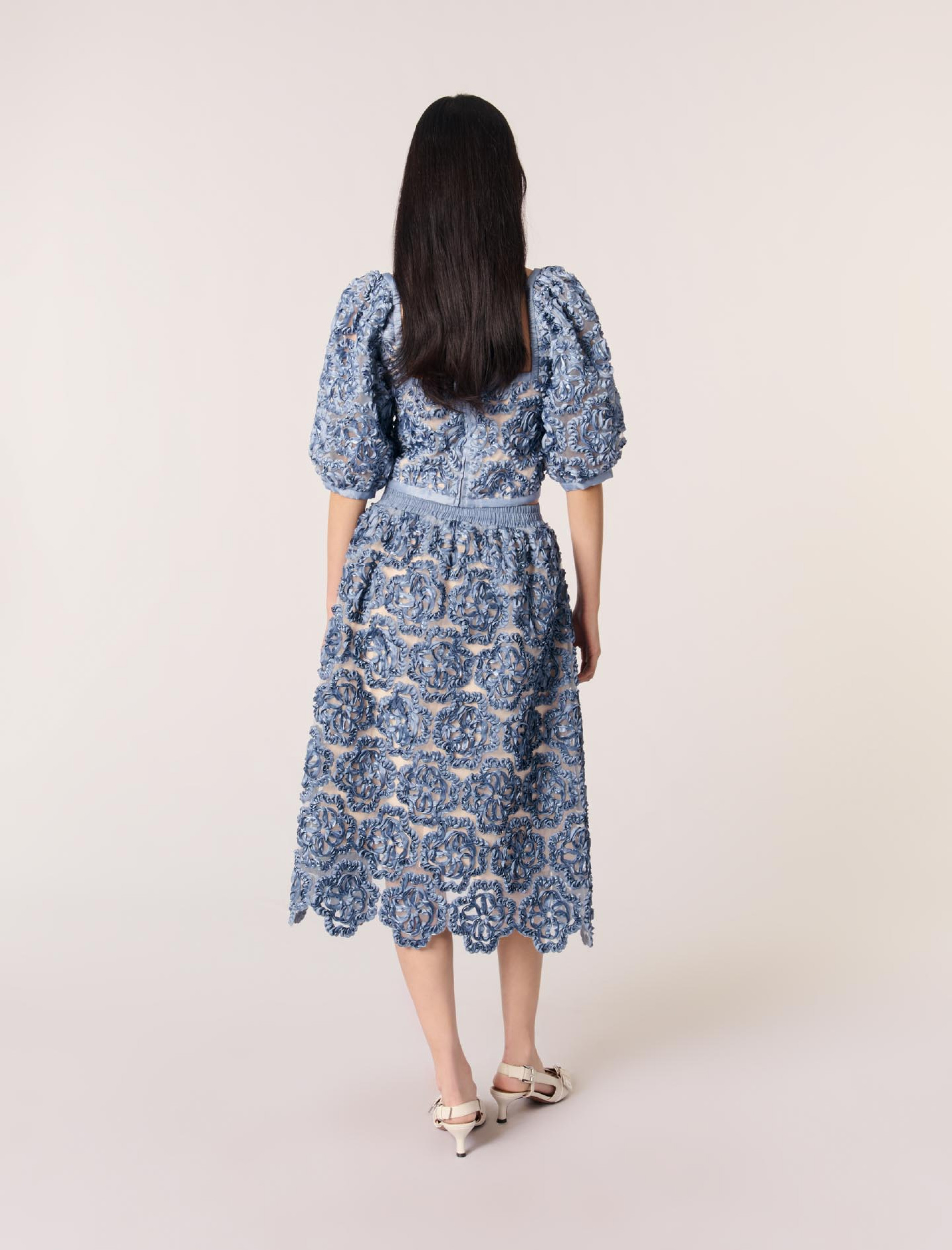 Женская юбка из органзы с цветочным узором