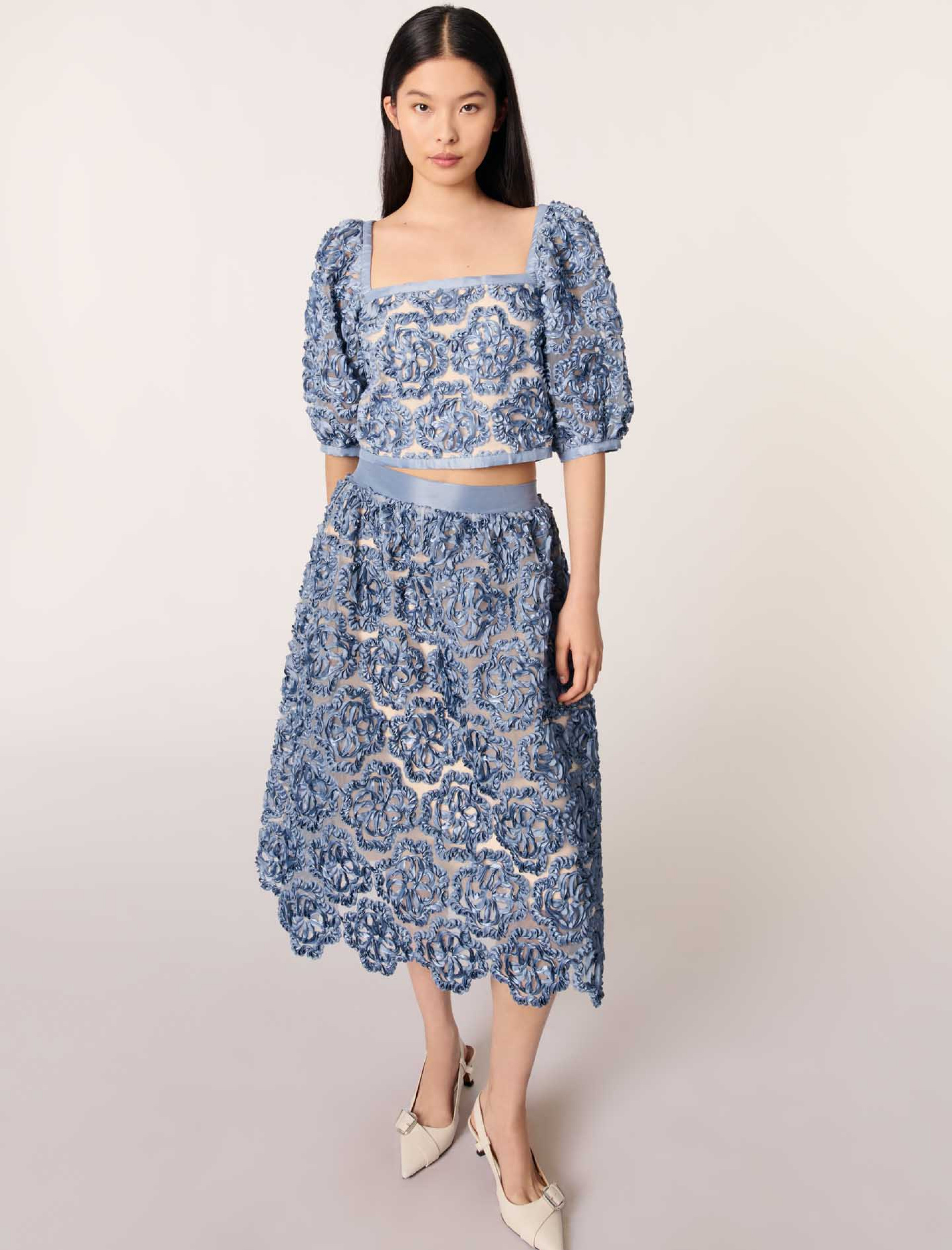 Женская юбка из органзы с цветочным узором