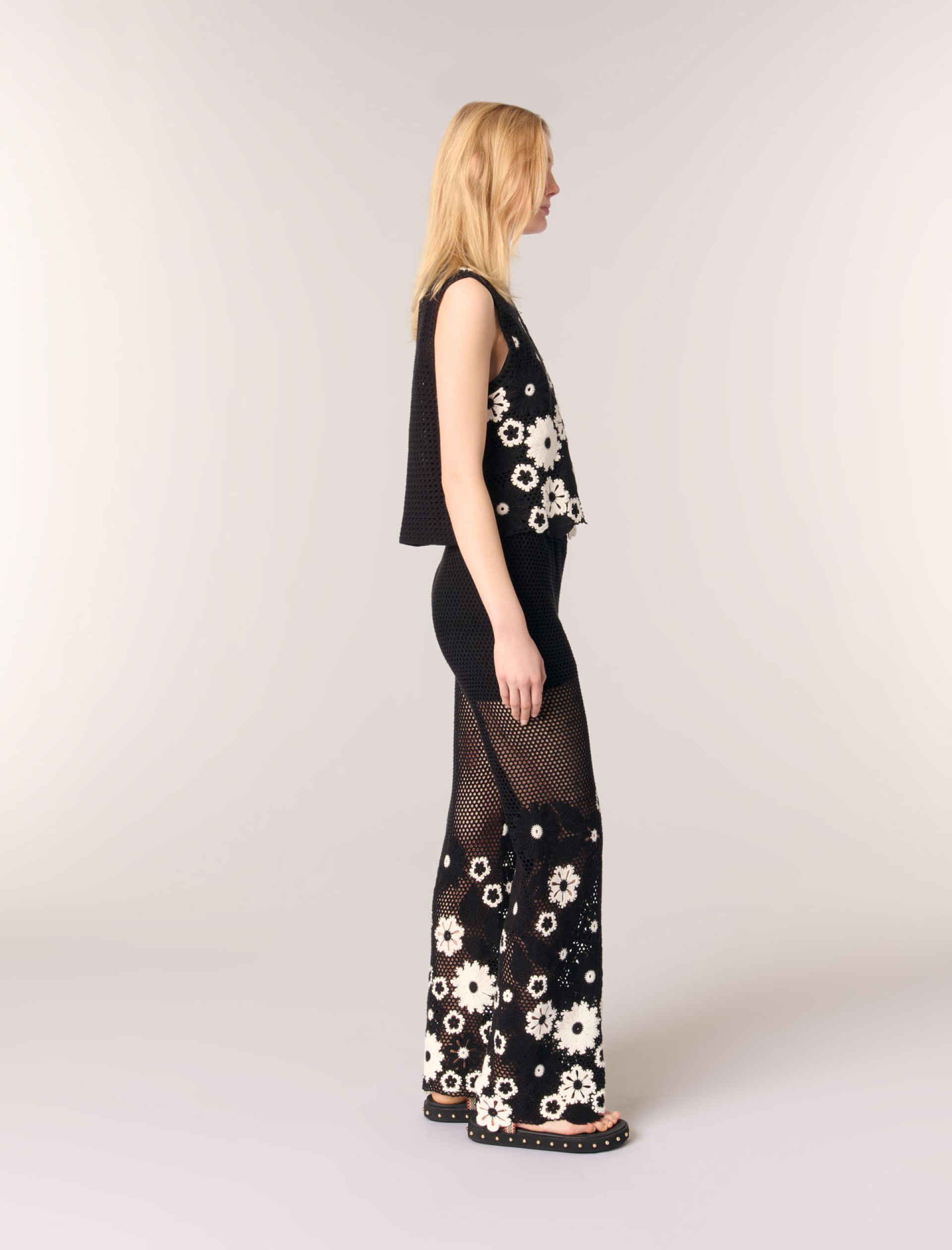 Женские вязаные брюки с цветочным узором