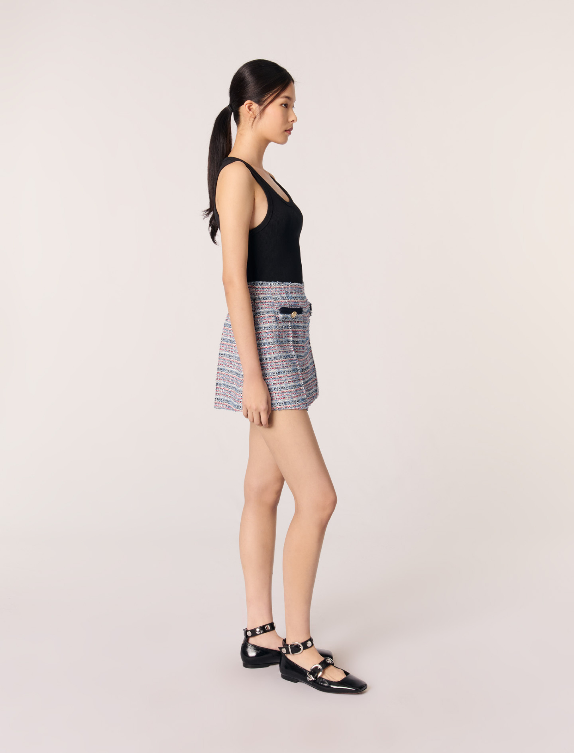 Женские твидовые шорты с контрастными ставками