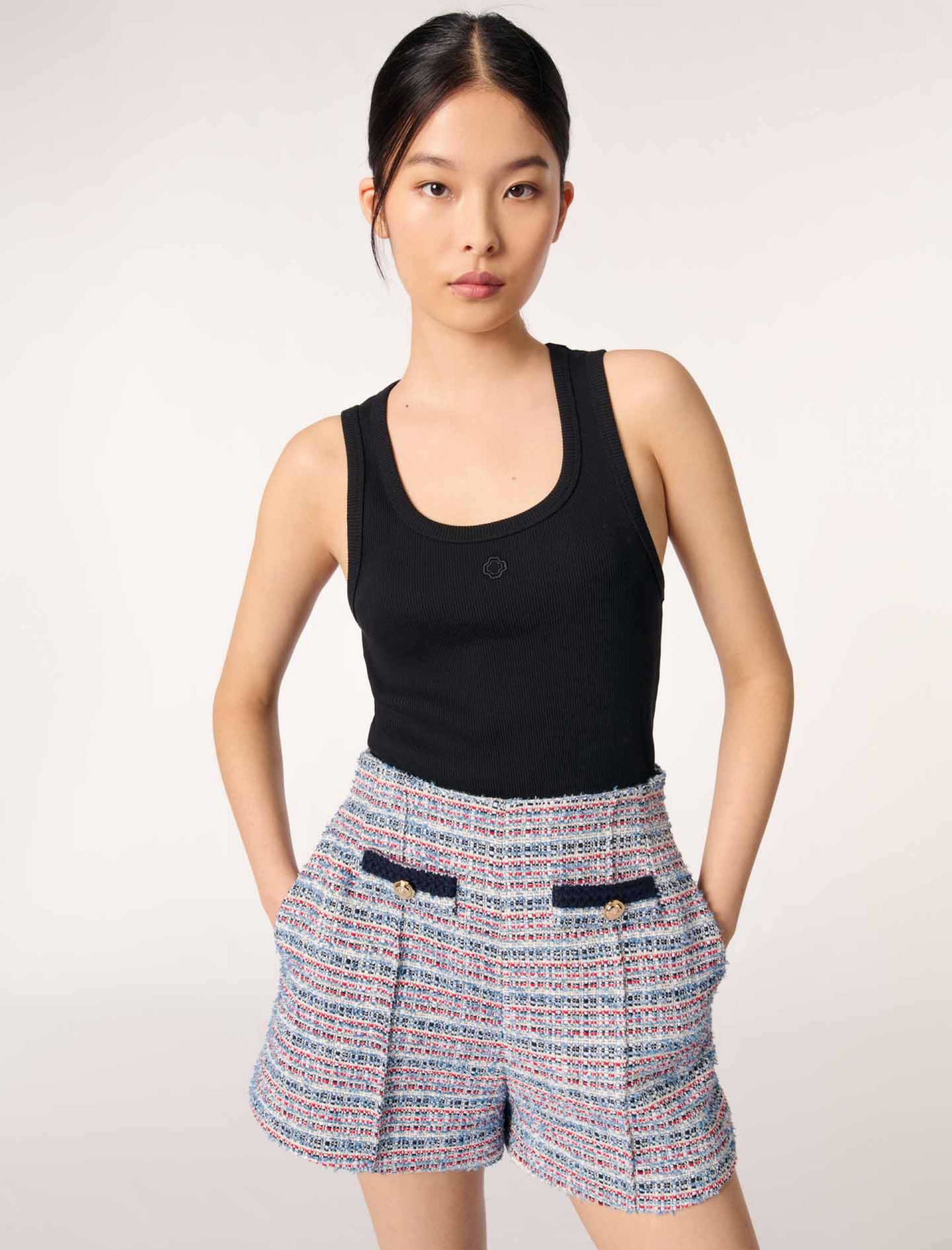 Женские твидовые шорты с контрастными ставками