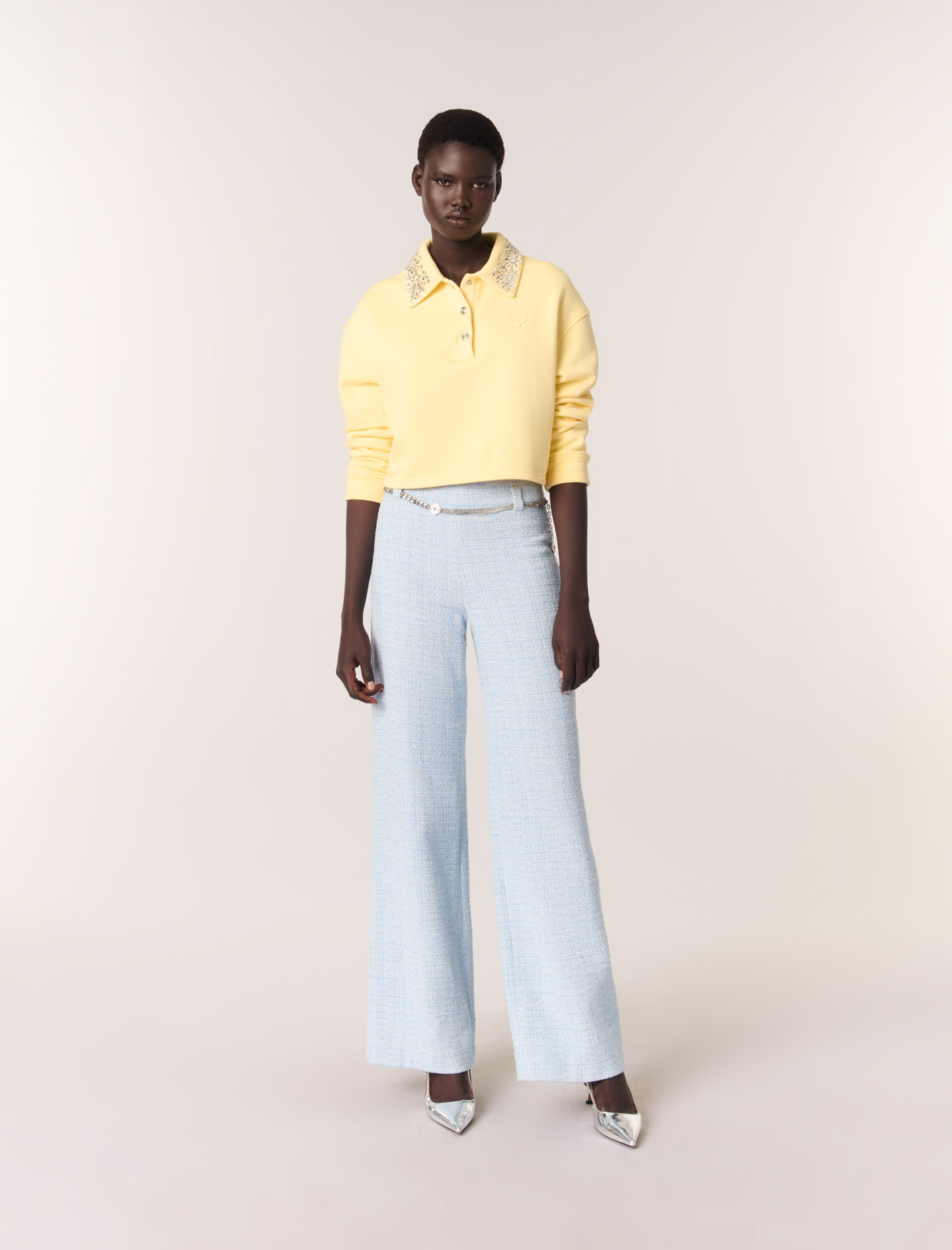 Жіночі твідові брюки з поясом