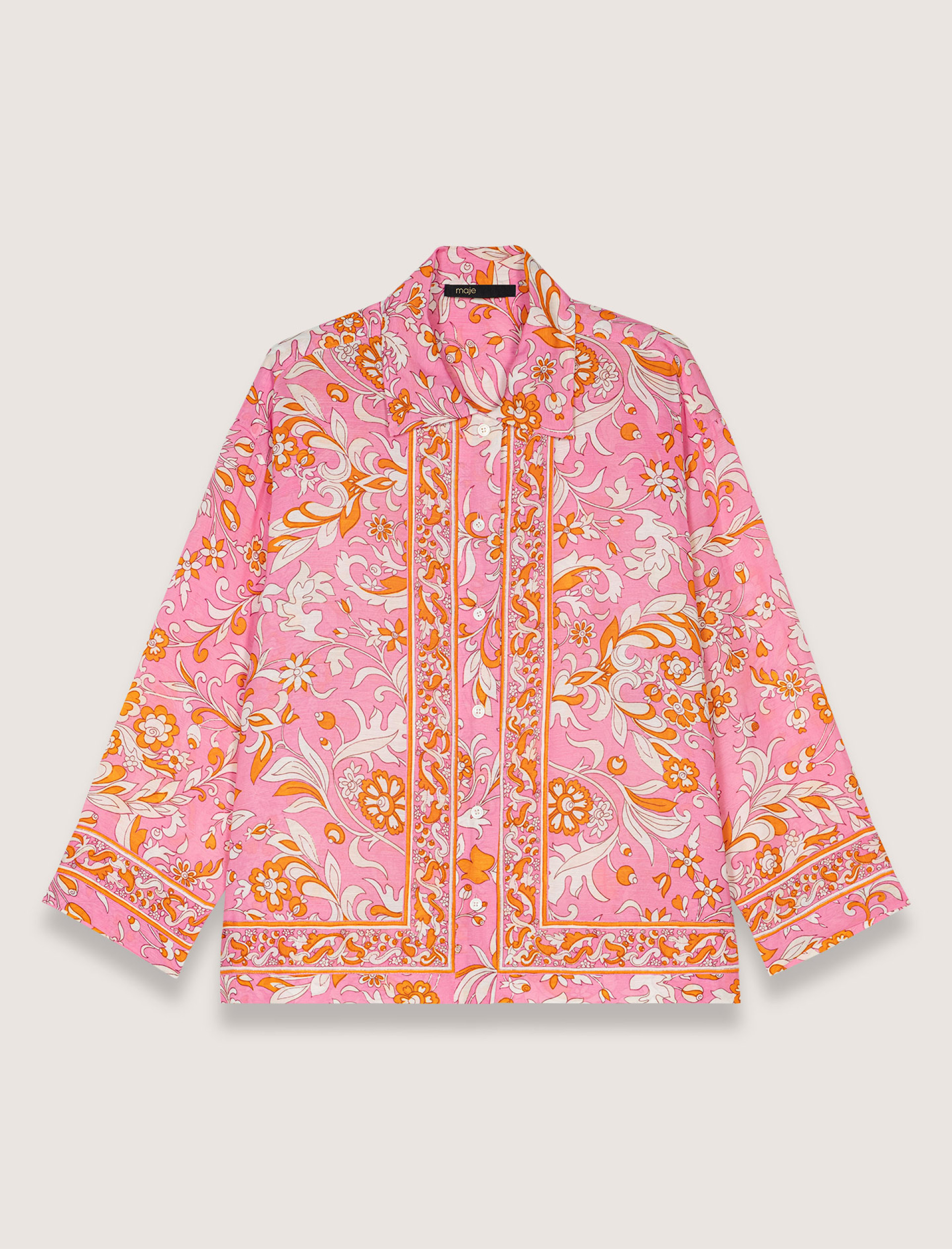 Жіноча льняна сорочка з квітковим принтом