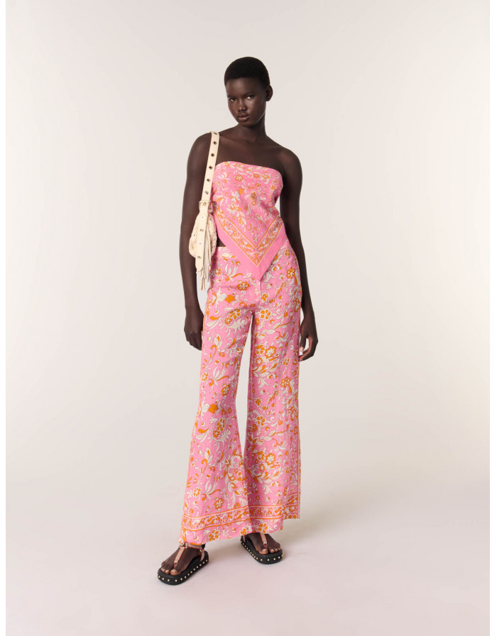 Женские льняные брюки с цветочным принтом