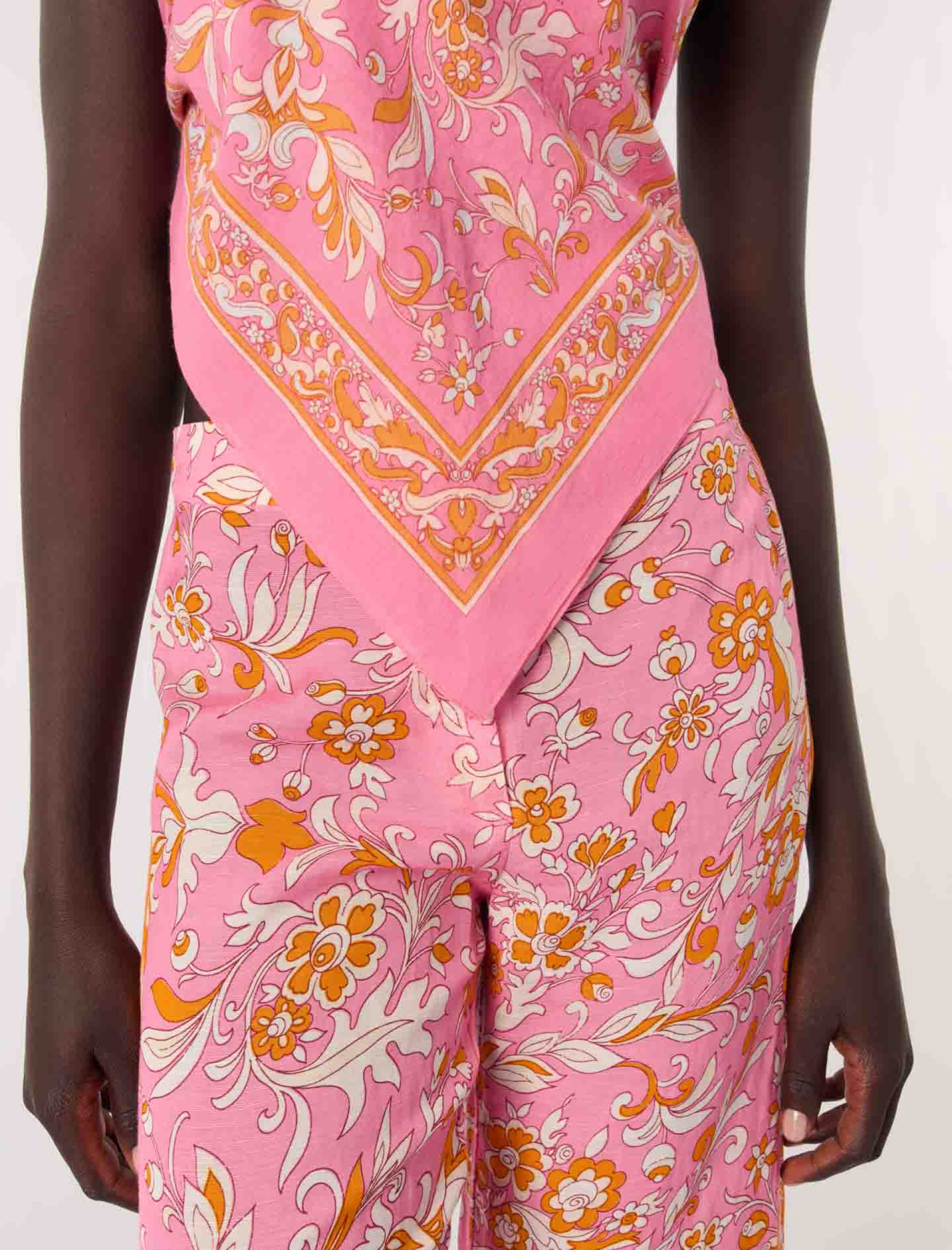 Жіночі льняні брюки з квітковим принтом