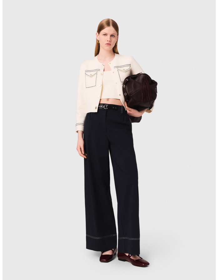 Жіночий молочний кардиган з оздобленням