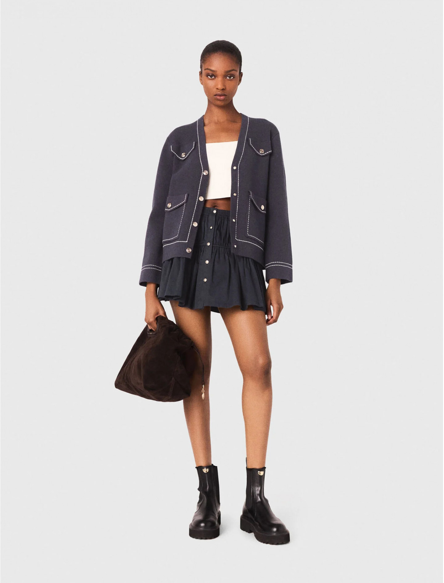 Женский длинный кардиган с контрастной строчкой