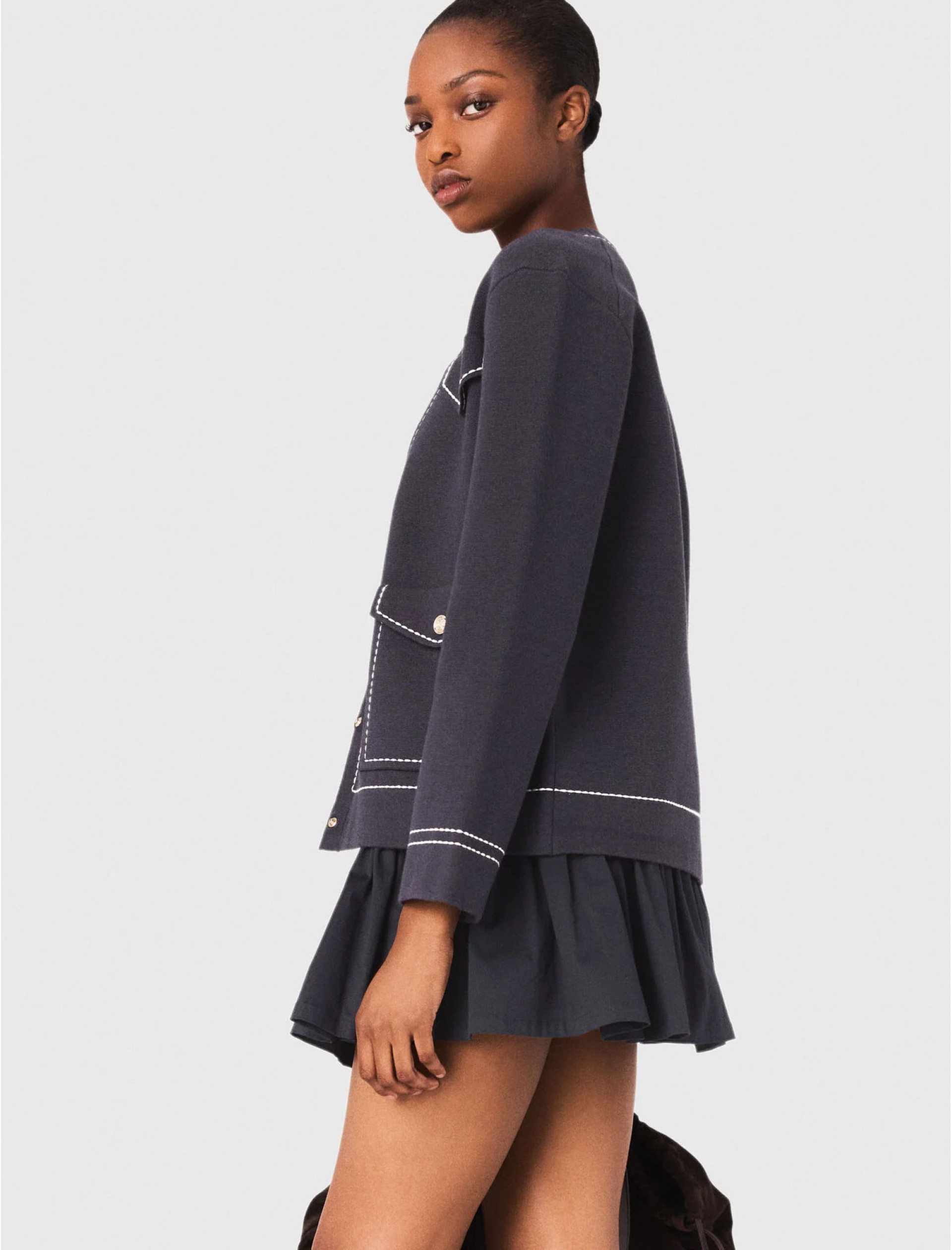 Женский длинный кардиган с контрастной строчкой