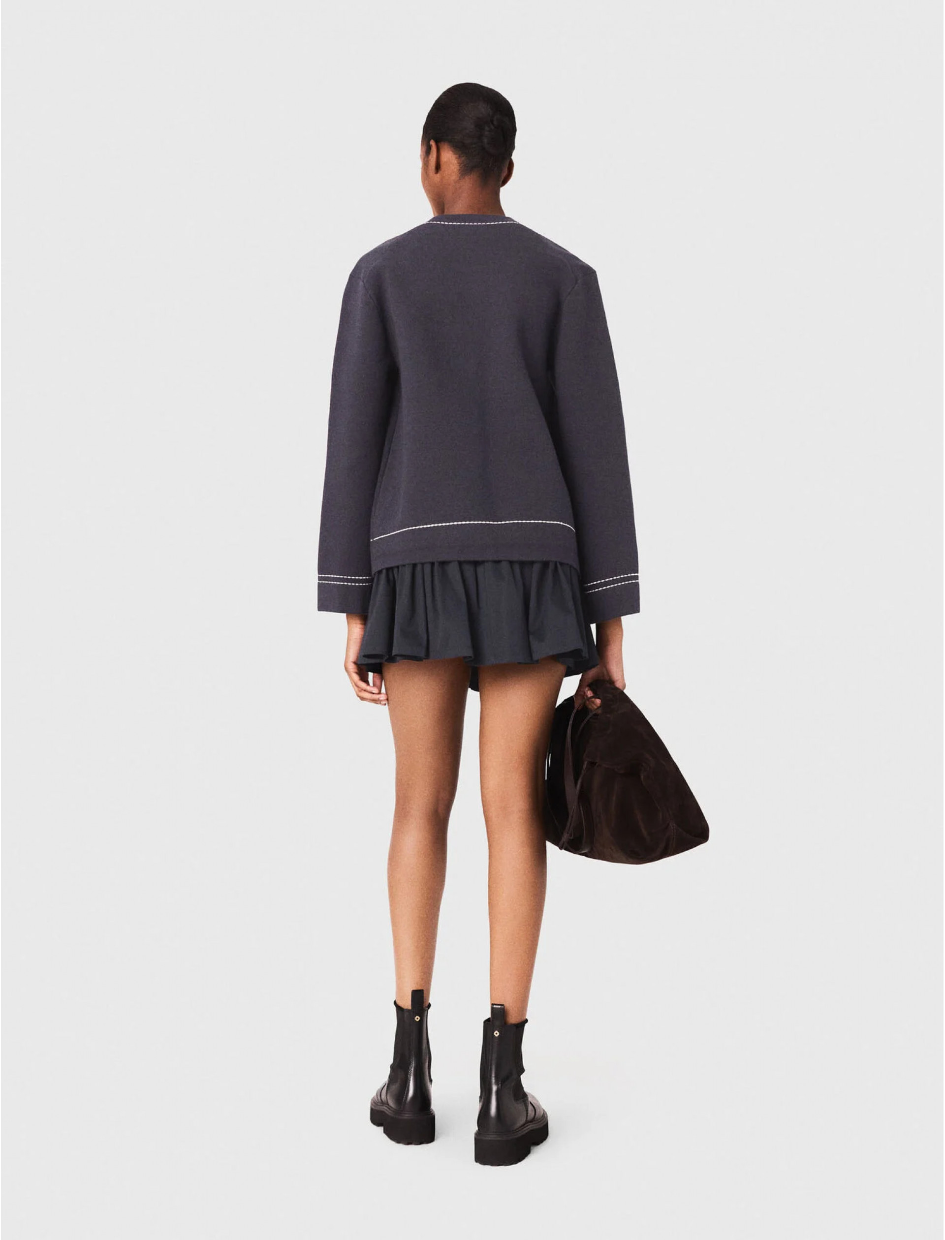 Женский длинный кардиган с контрастной строчкой