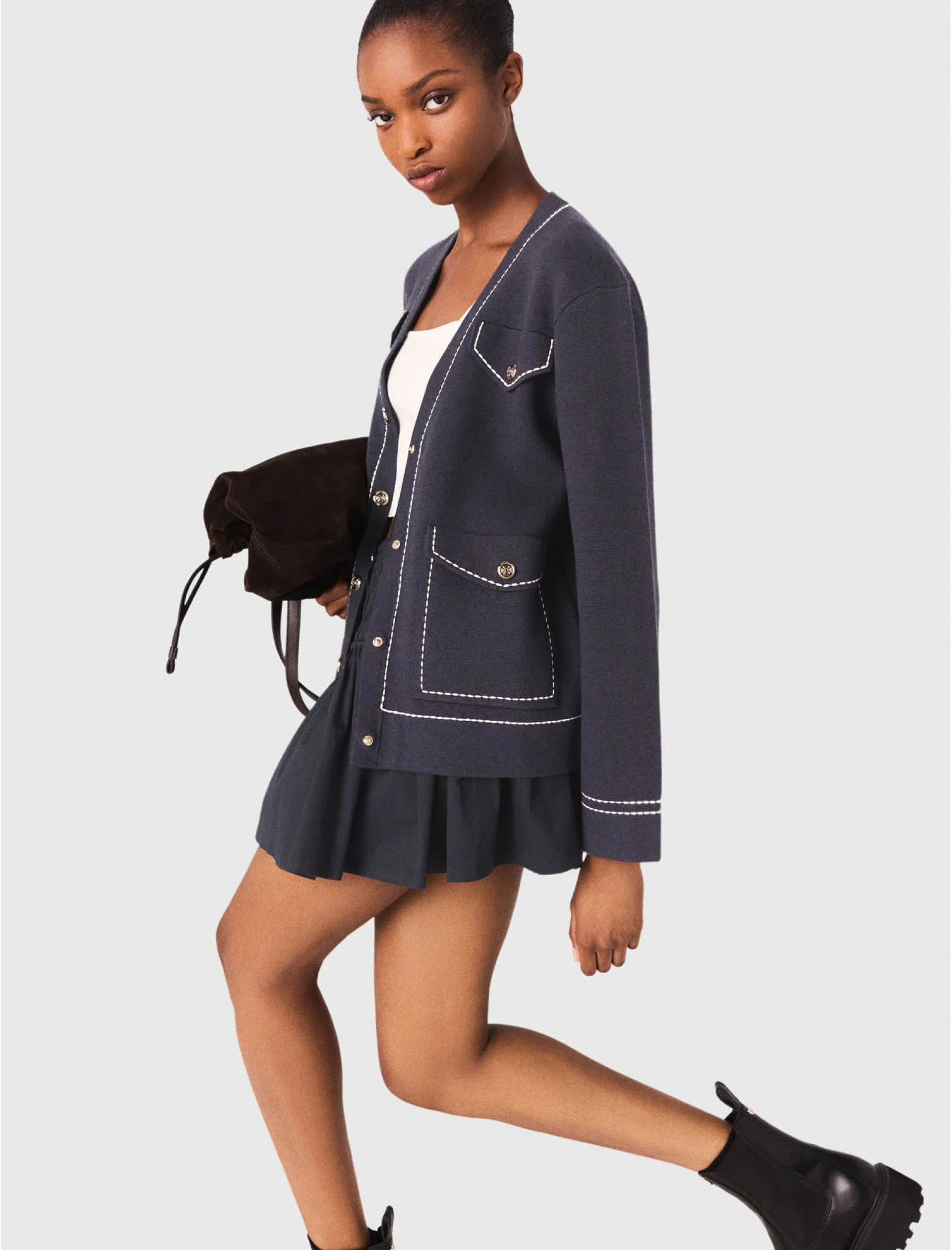 Женский длинный кардиган с контрастной строчкой