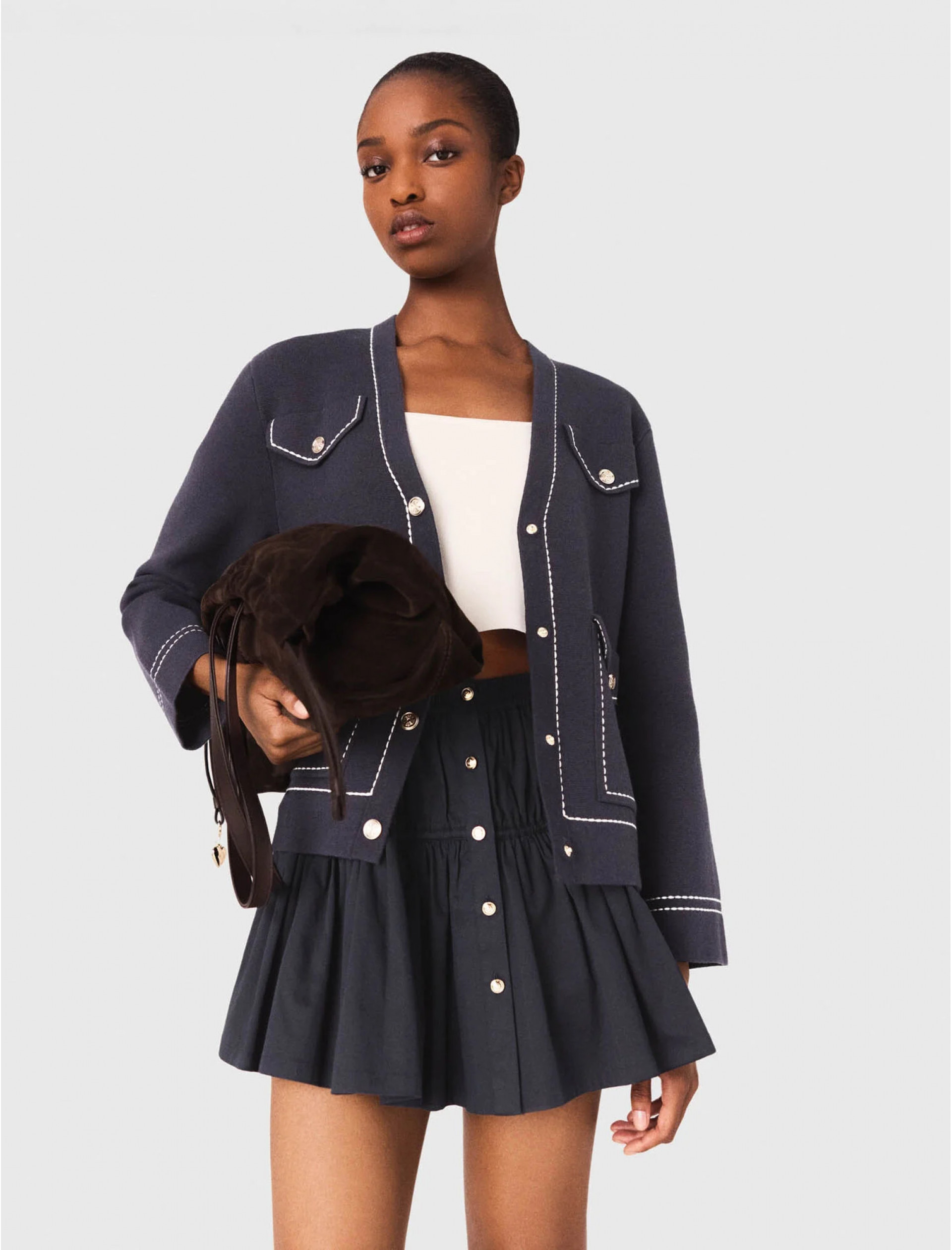 Женский длинный кардиган с контрастной строчкой