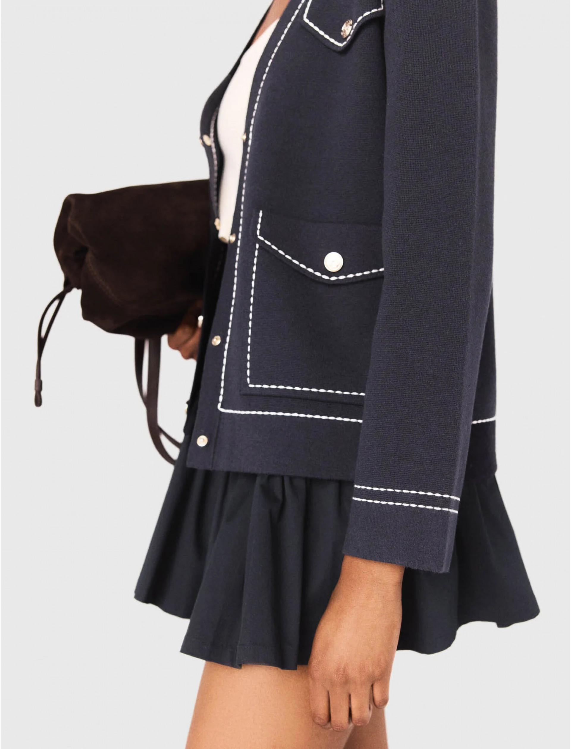 Женский длинный кардиган с контрастной строчкой