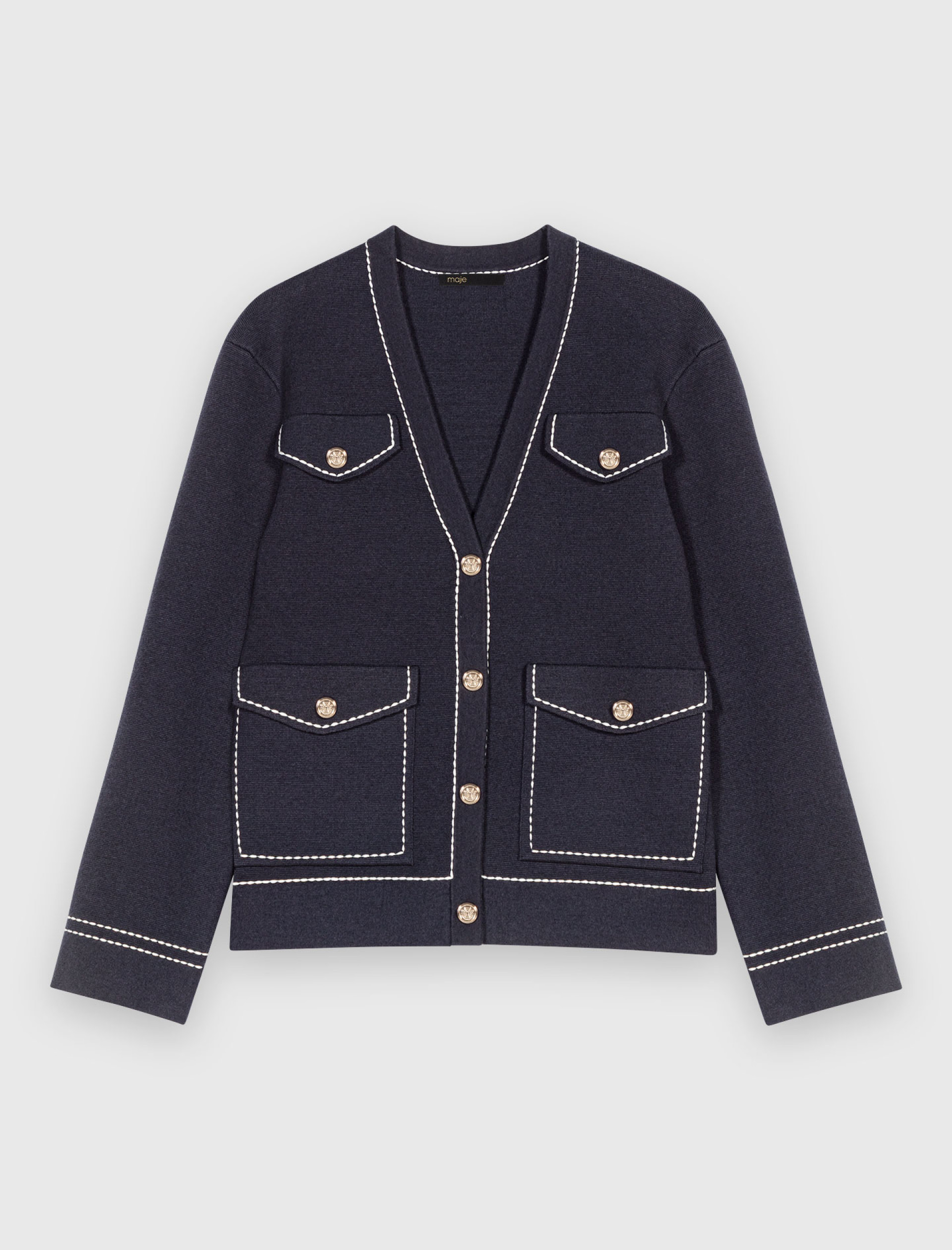 Женский длинный кардиган с контрастной строчкой