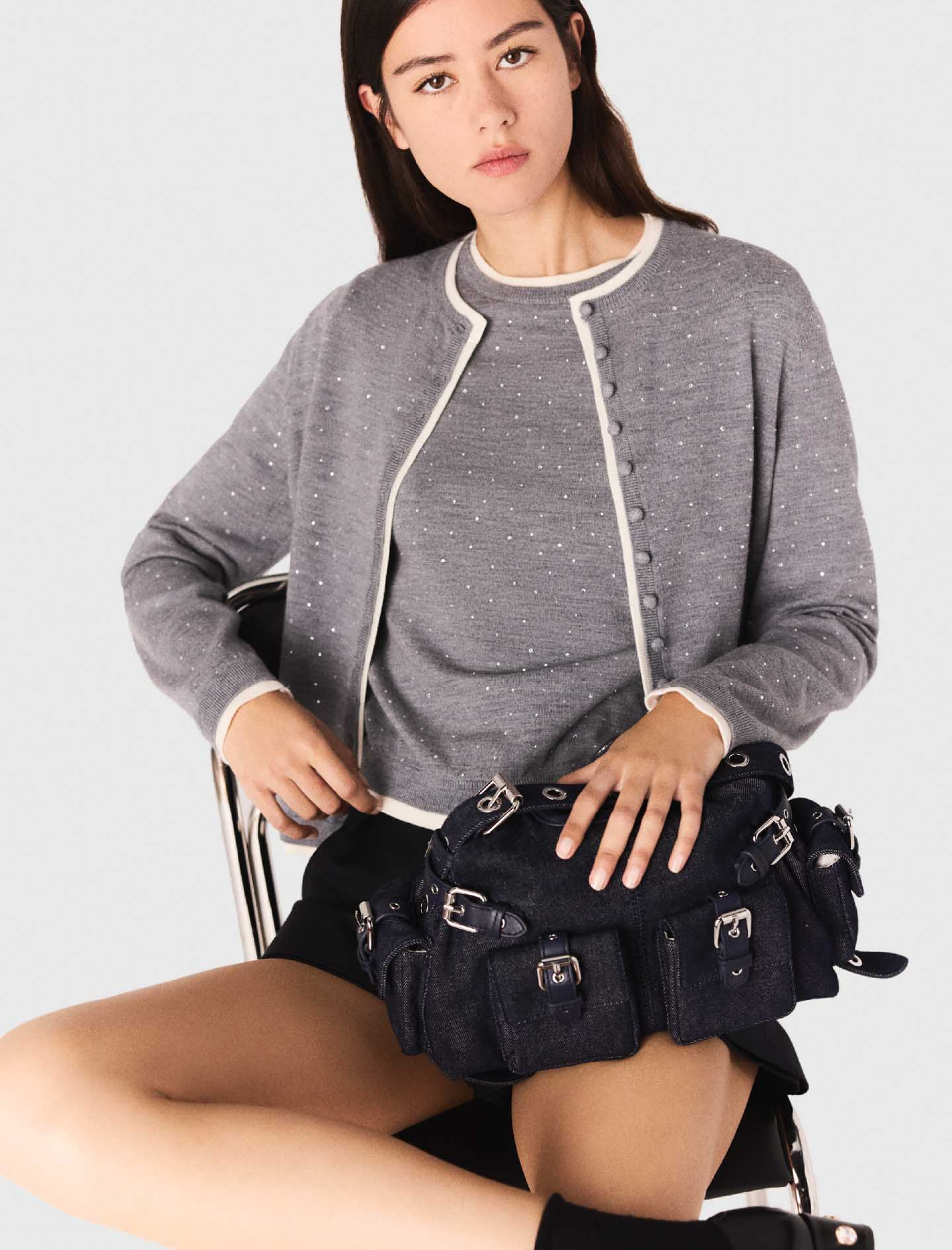 Жіночий кардиган із 100% вовни зі стразами