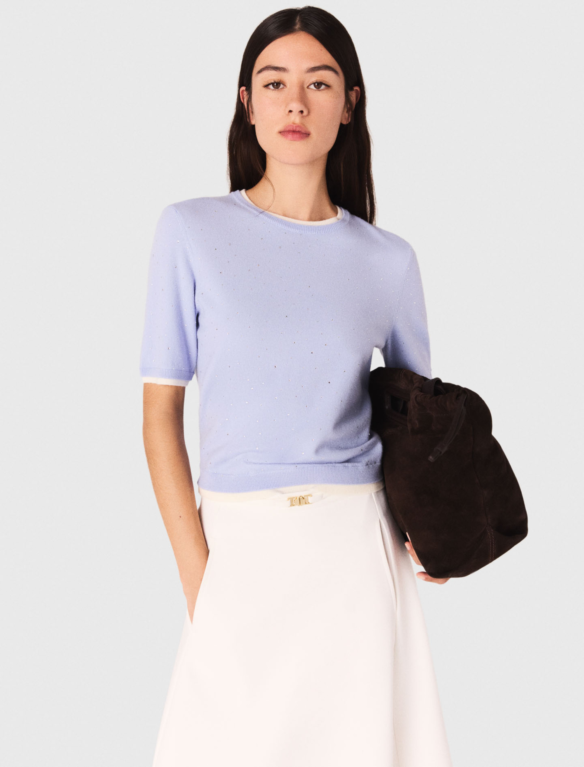 Женский джемпер из 100% шерсти со стразами Женский джемпер из 100% шерсти со стразами