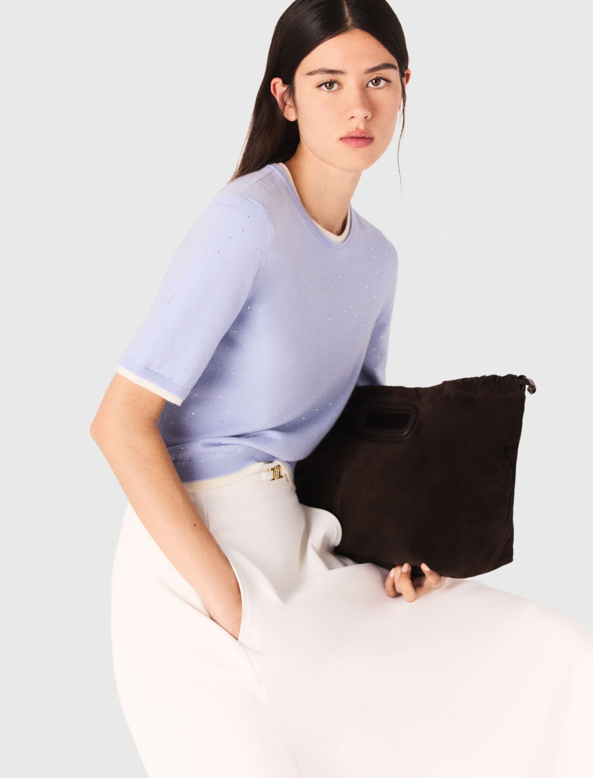 Женский джемпер из 100% шерсти со стразами Женский джемпер из 100% шерсти со стразами