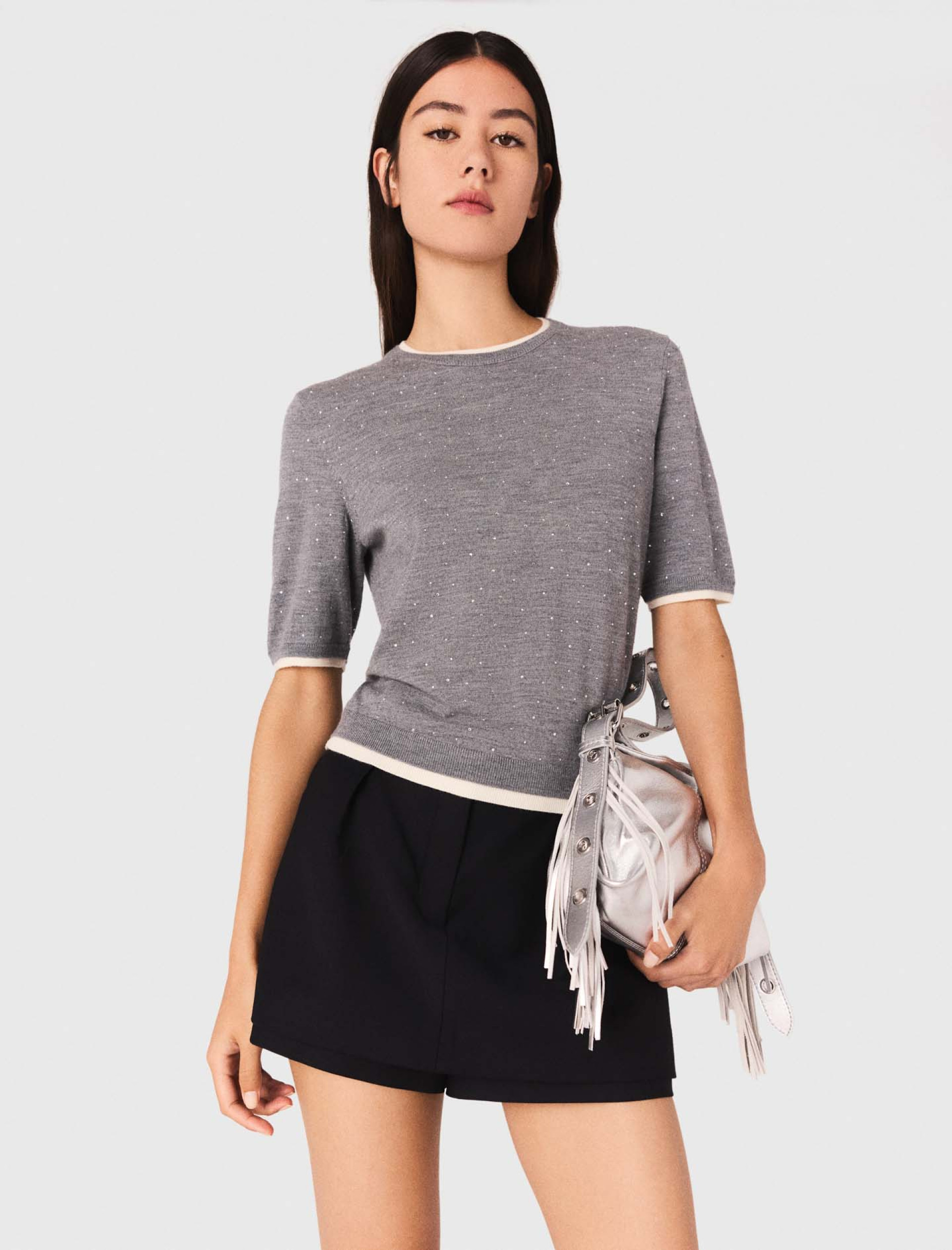 Жіночий джемпер із 100% вовни зі стразами Жіночий джемпер із 100% вовни зі стразами