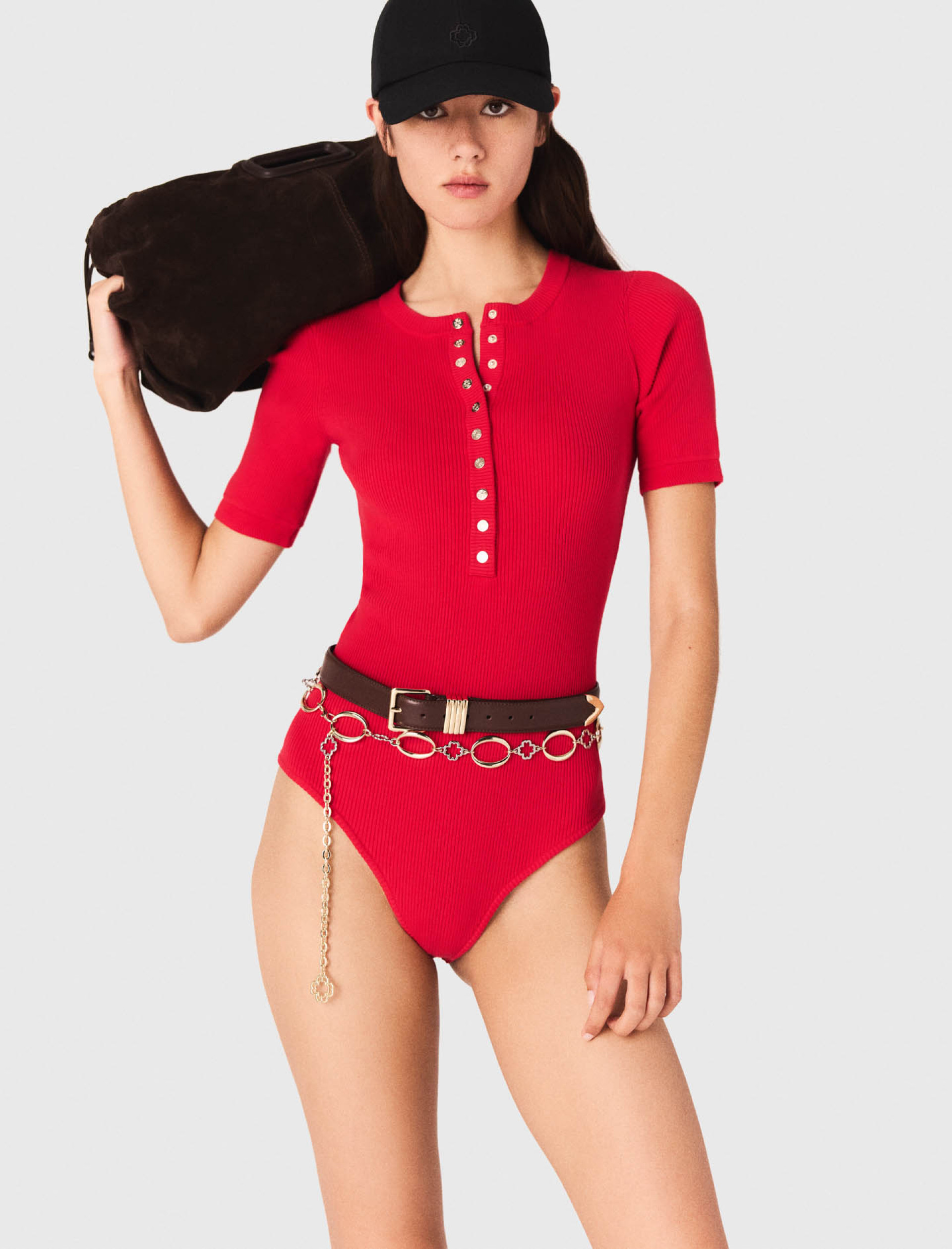 Жіноче червоне боді в рубчик