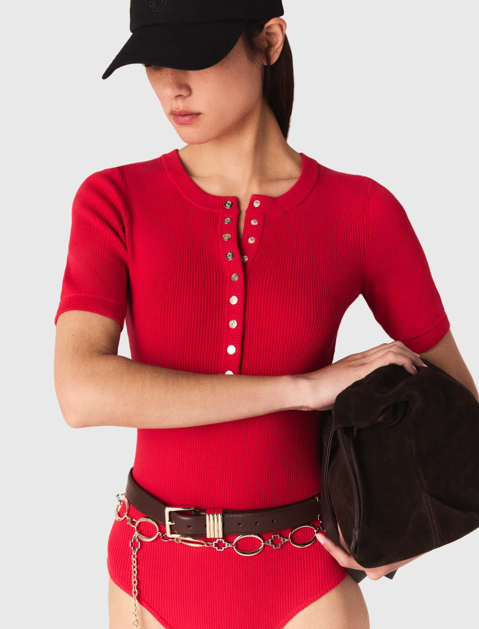 Жіноче червоне боді в рубчик