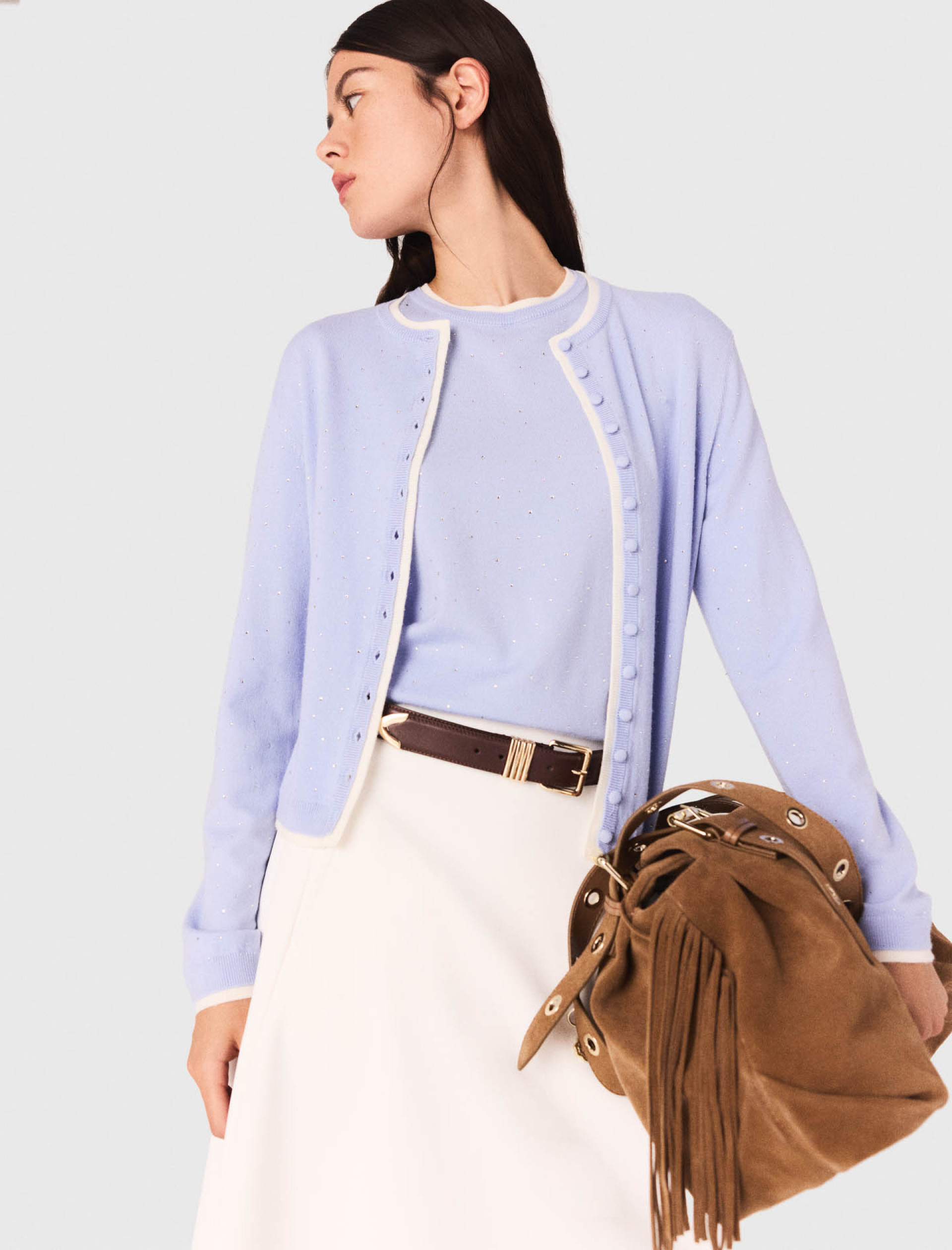 Жіночий кардиган із 100% вовни зі стразами