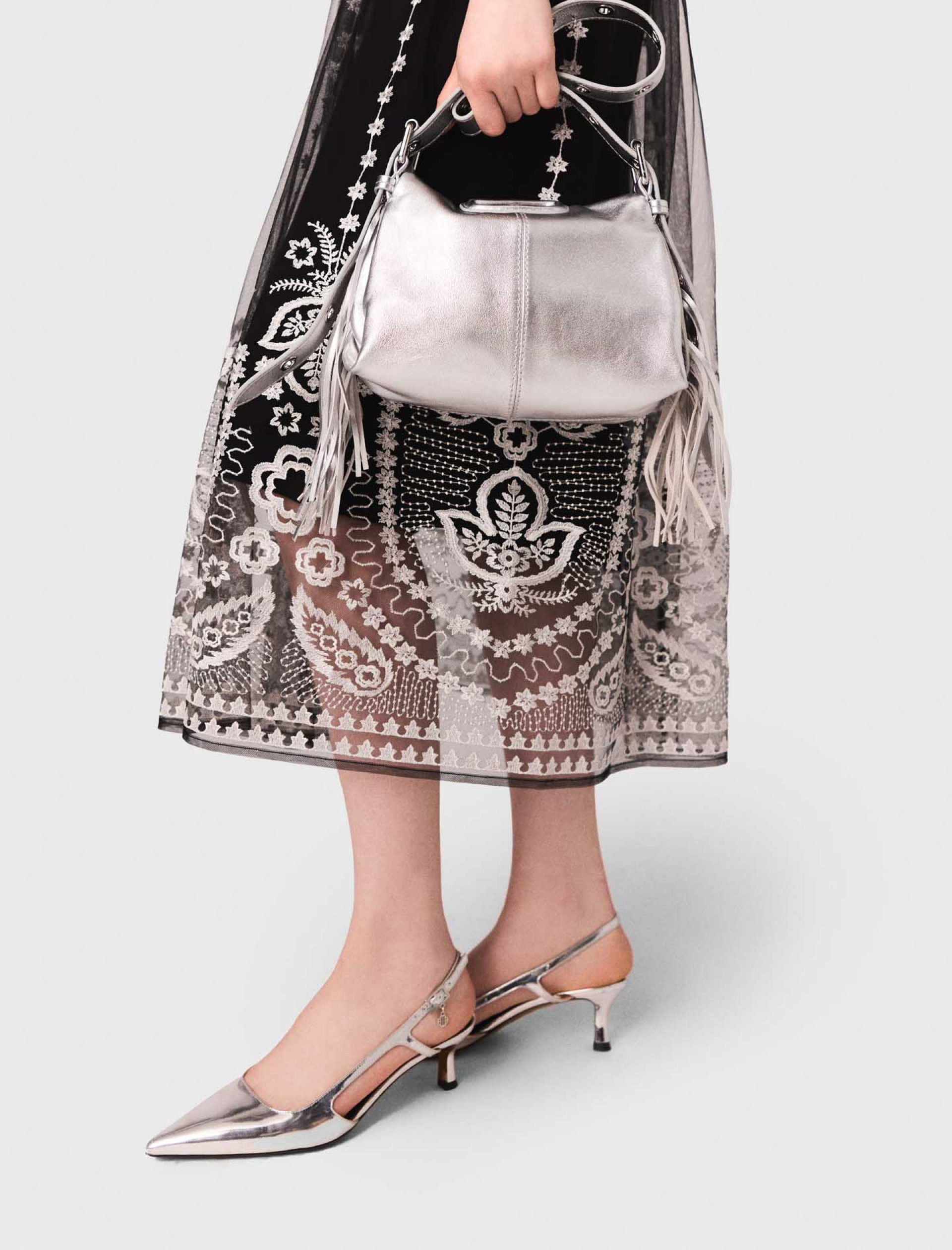 Женская длинная юбка из вышитого тюля