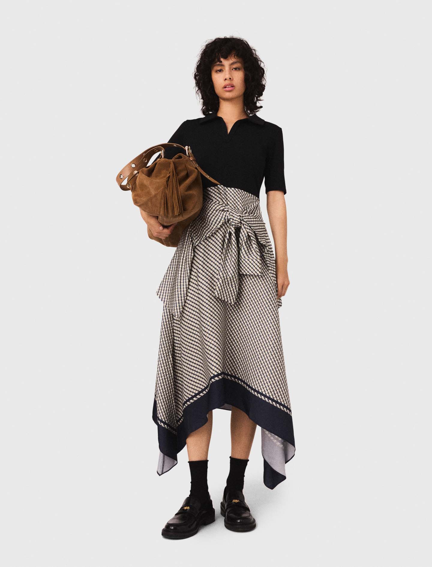 Жіноча сукня з двох матеріалів з принтом