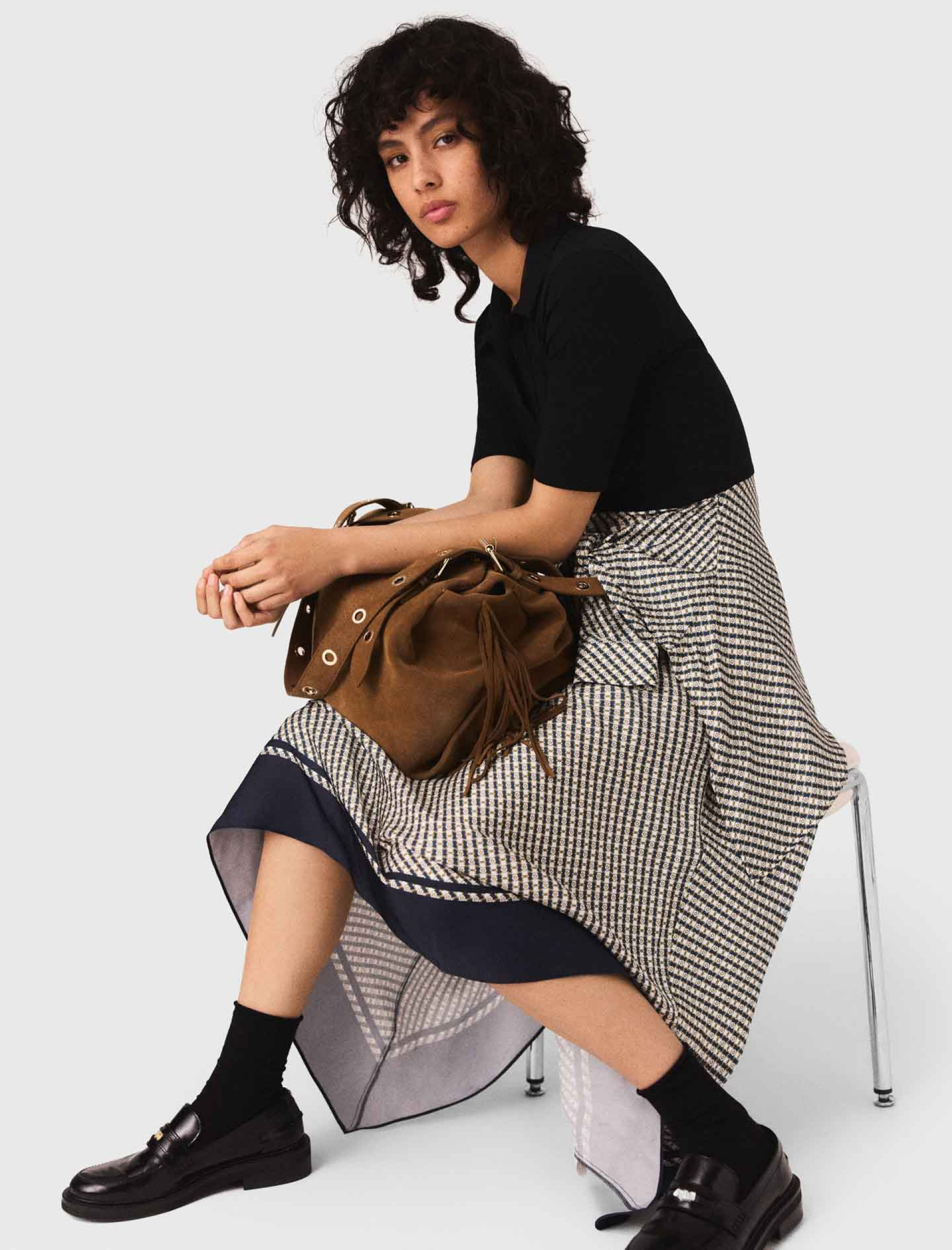 Жіноча сукня з двох матеріалів з принтом