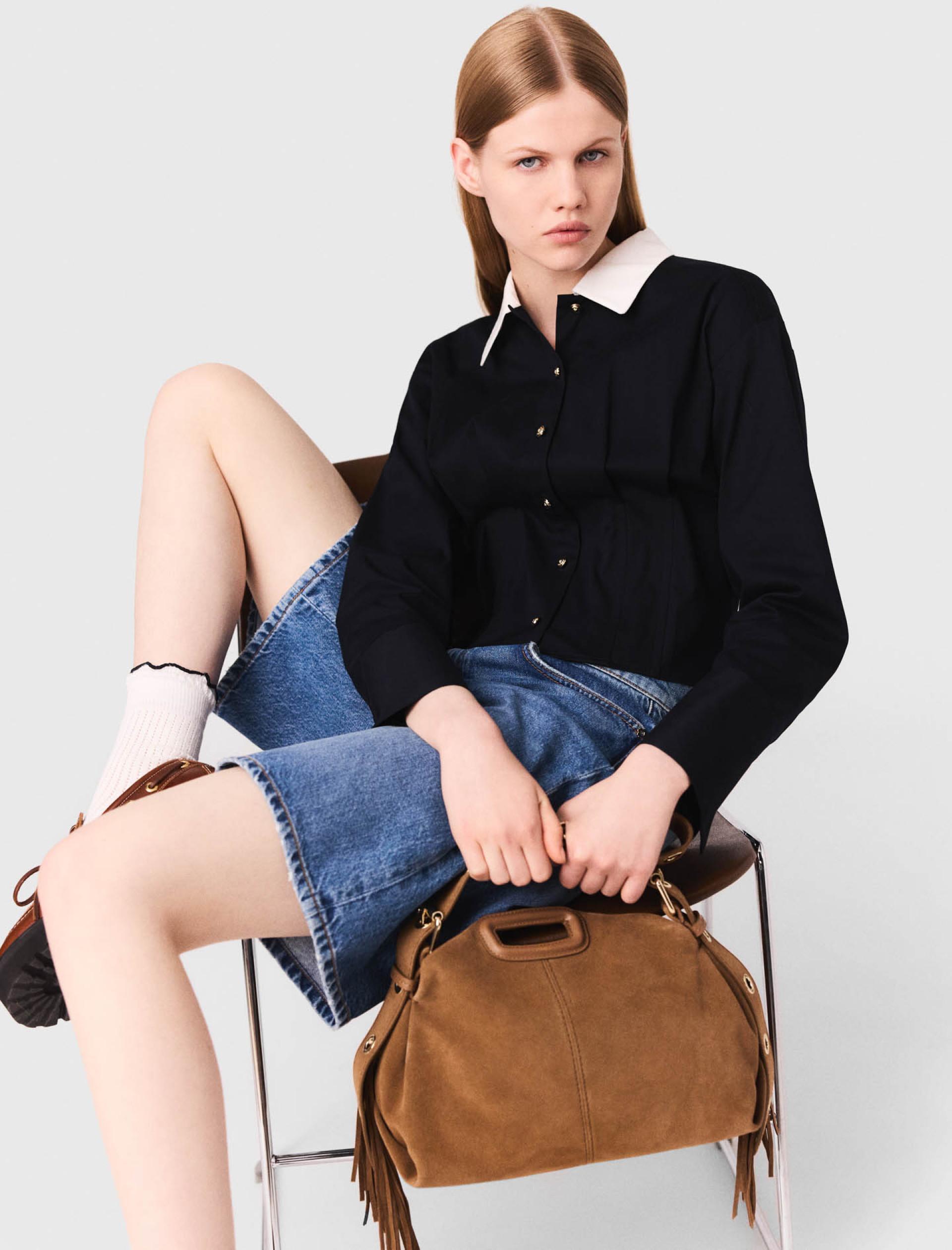 Жіноча коротка поплінова сорочка